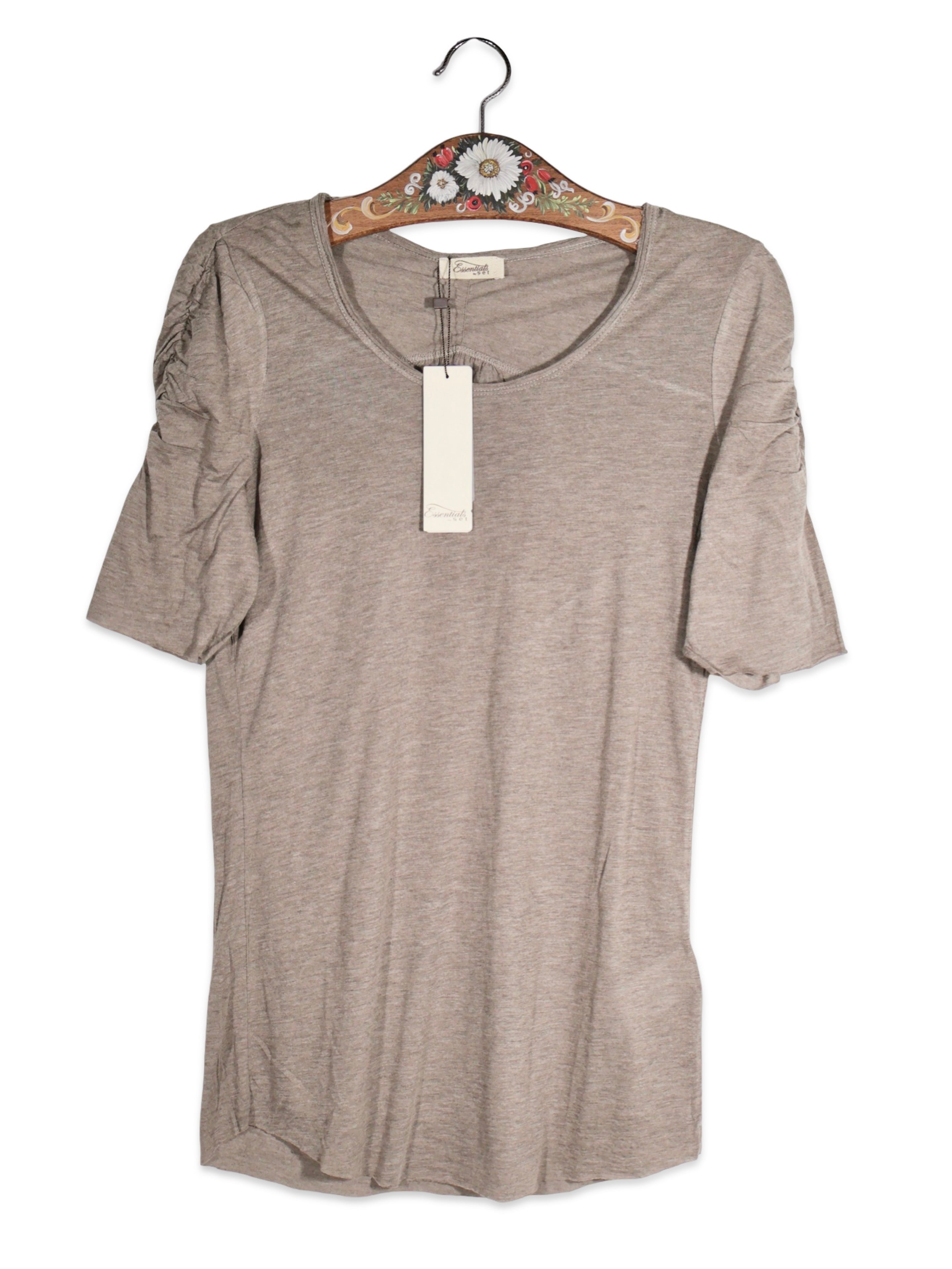Tricou Premium bej melanj cu maneci incretite – S – Femei - imagine 3
