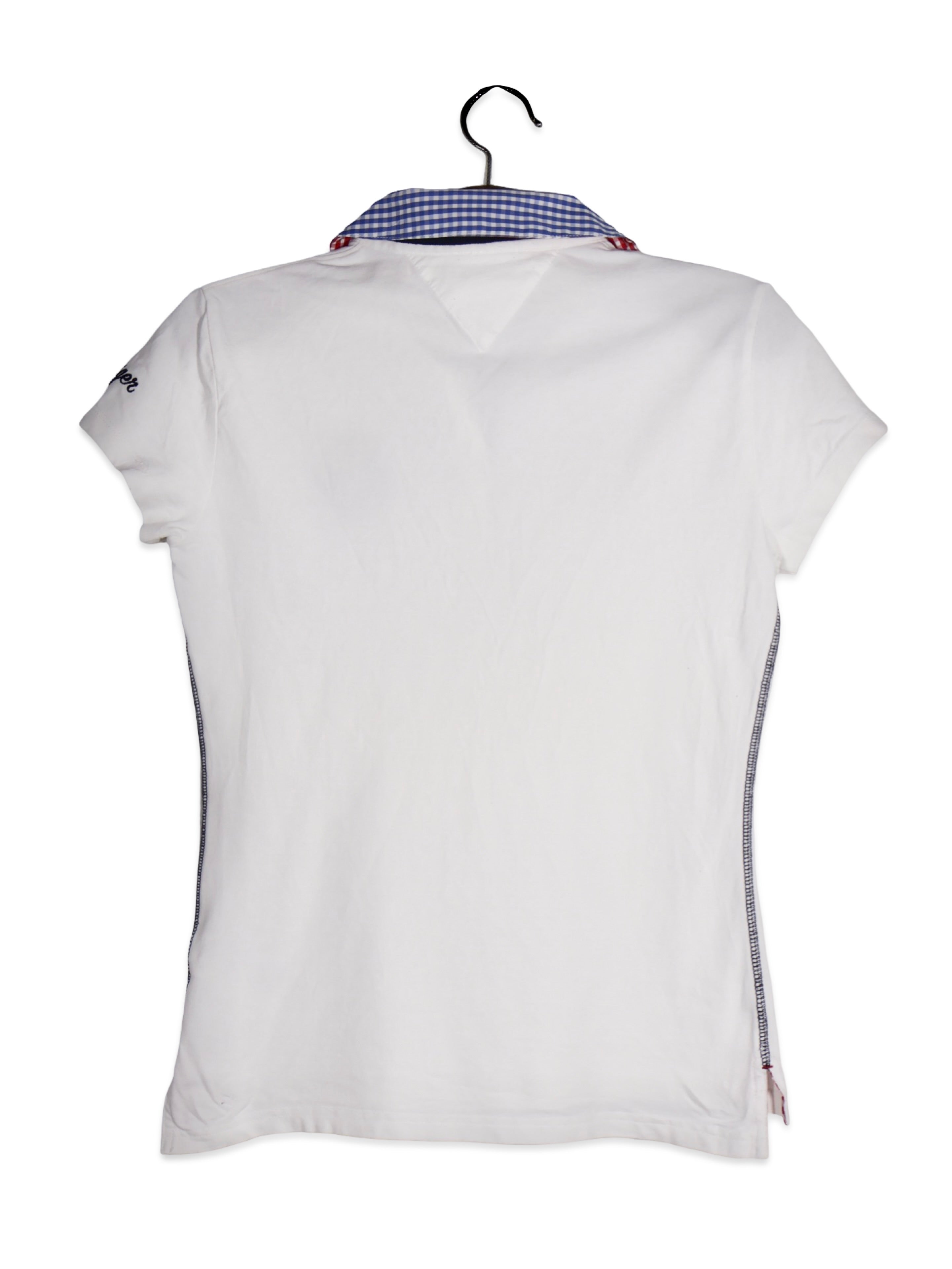 Tricou Tommy Hilfiger alb cu guler în carouri – M – Femei - imagine 3