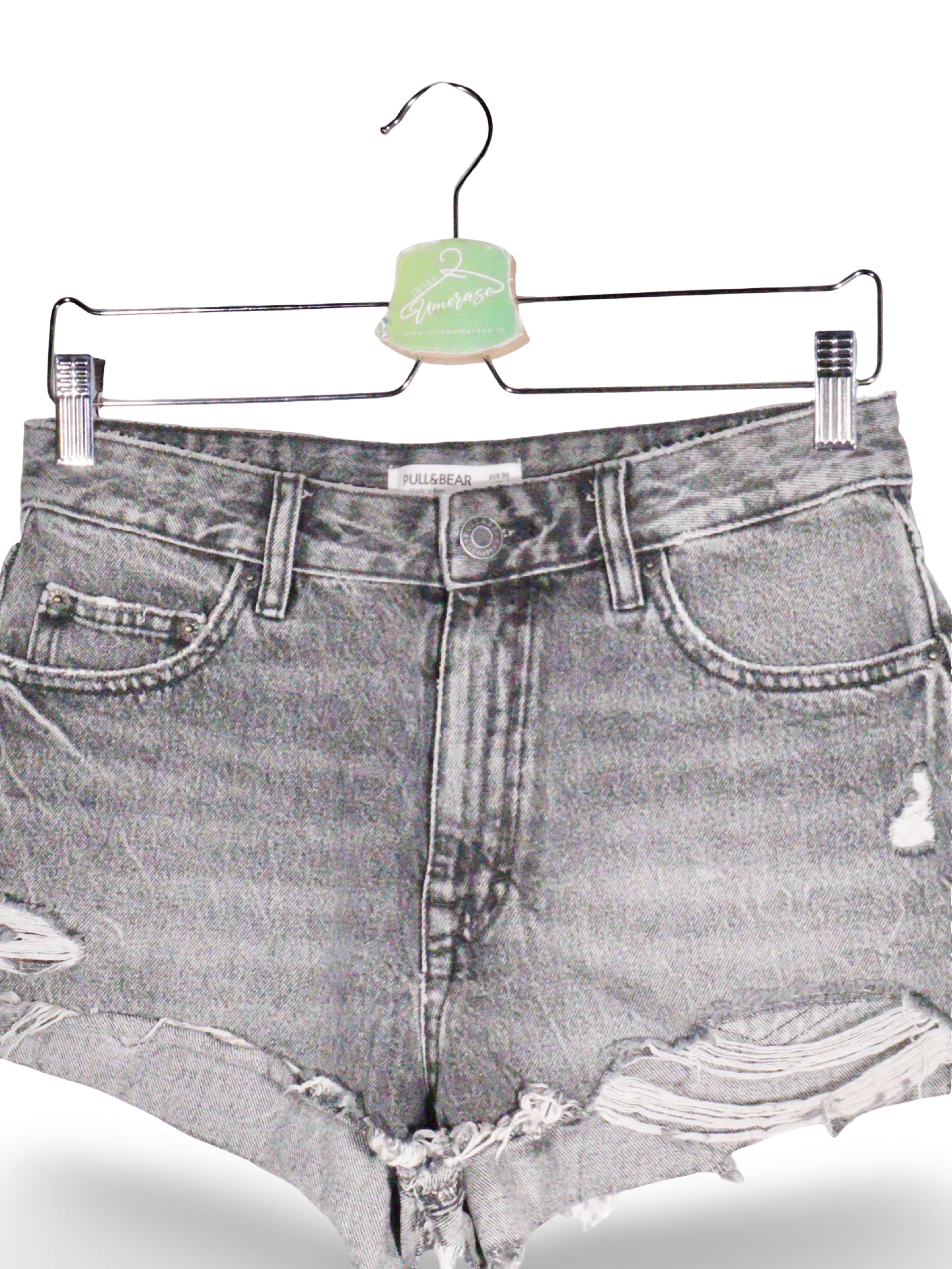 Blugi PULL&BEAR gri spalat cu rupturi – S – Femei - imagine 2