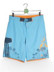 Pantaloni scurți - Adidas boardshorts albastru deschis cu imprimeu palmieri – S – Bărbați - fata