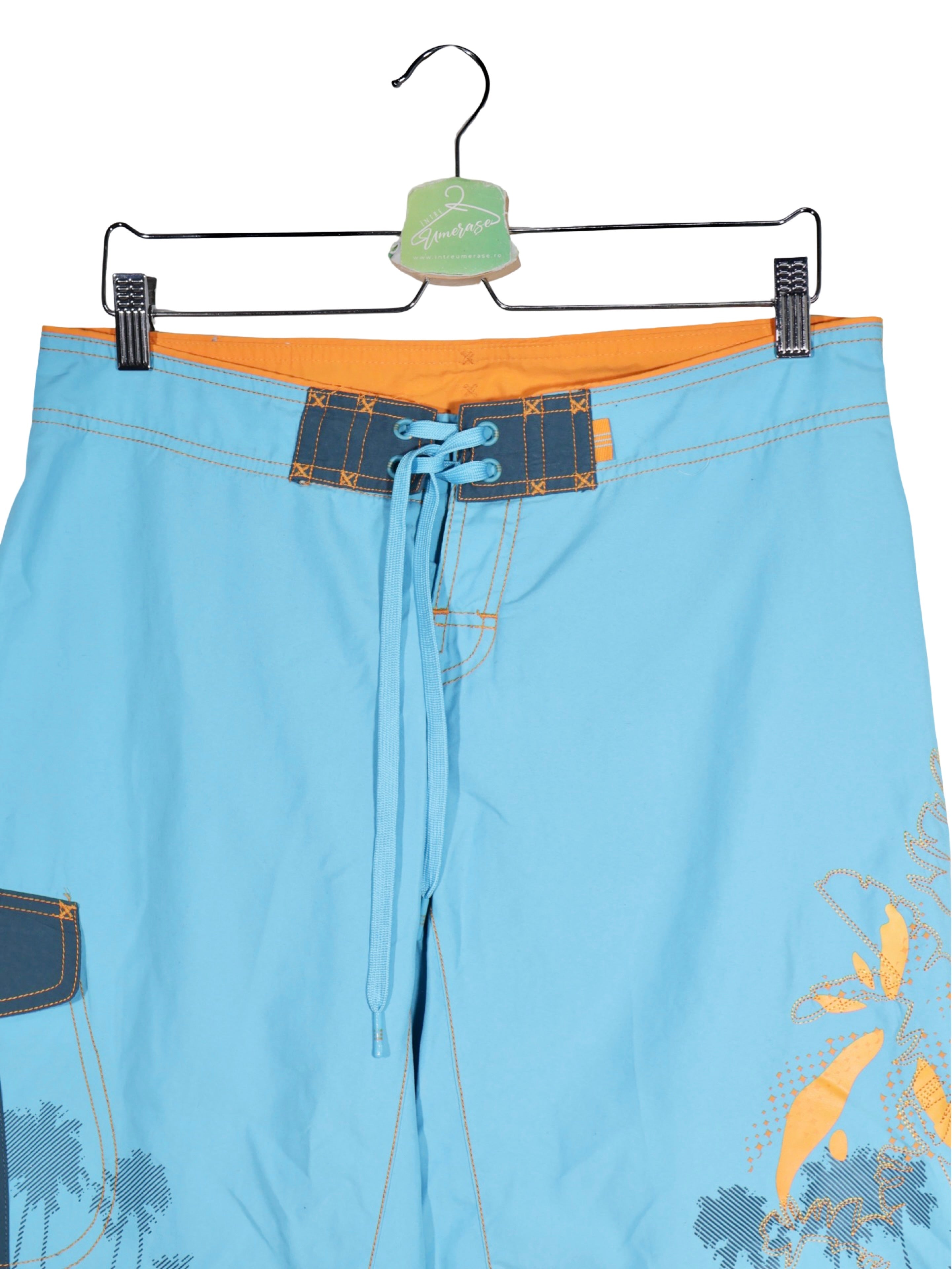 Pantaloni scurți - Adidas boardshorts albastru deschis cu imprimeu palmieri – S – Bărbați - detaliu