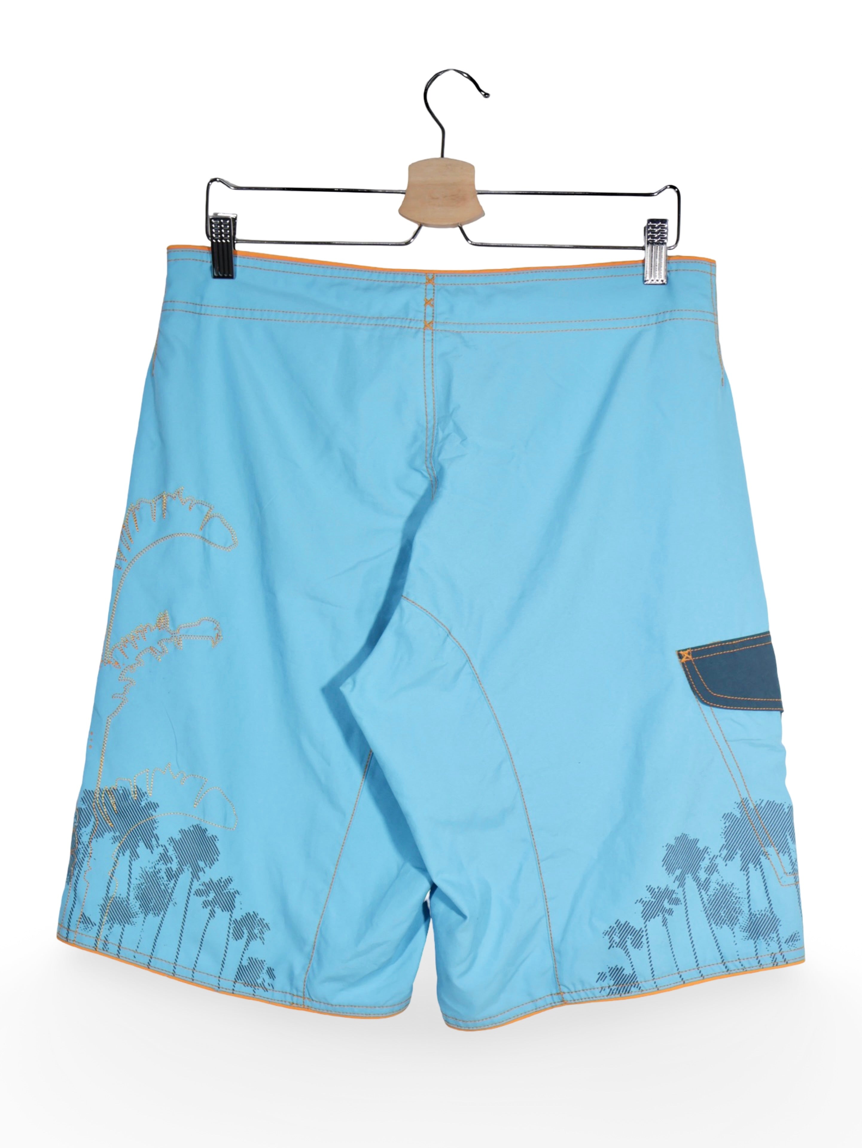 Pantaloni scurți - Adidas boardshorts albastru deschis cu imprimeu palmieri – S – Bărbați - spate
