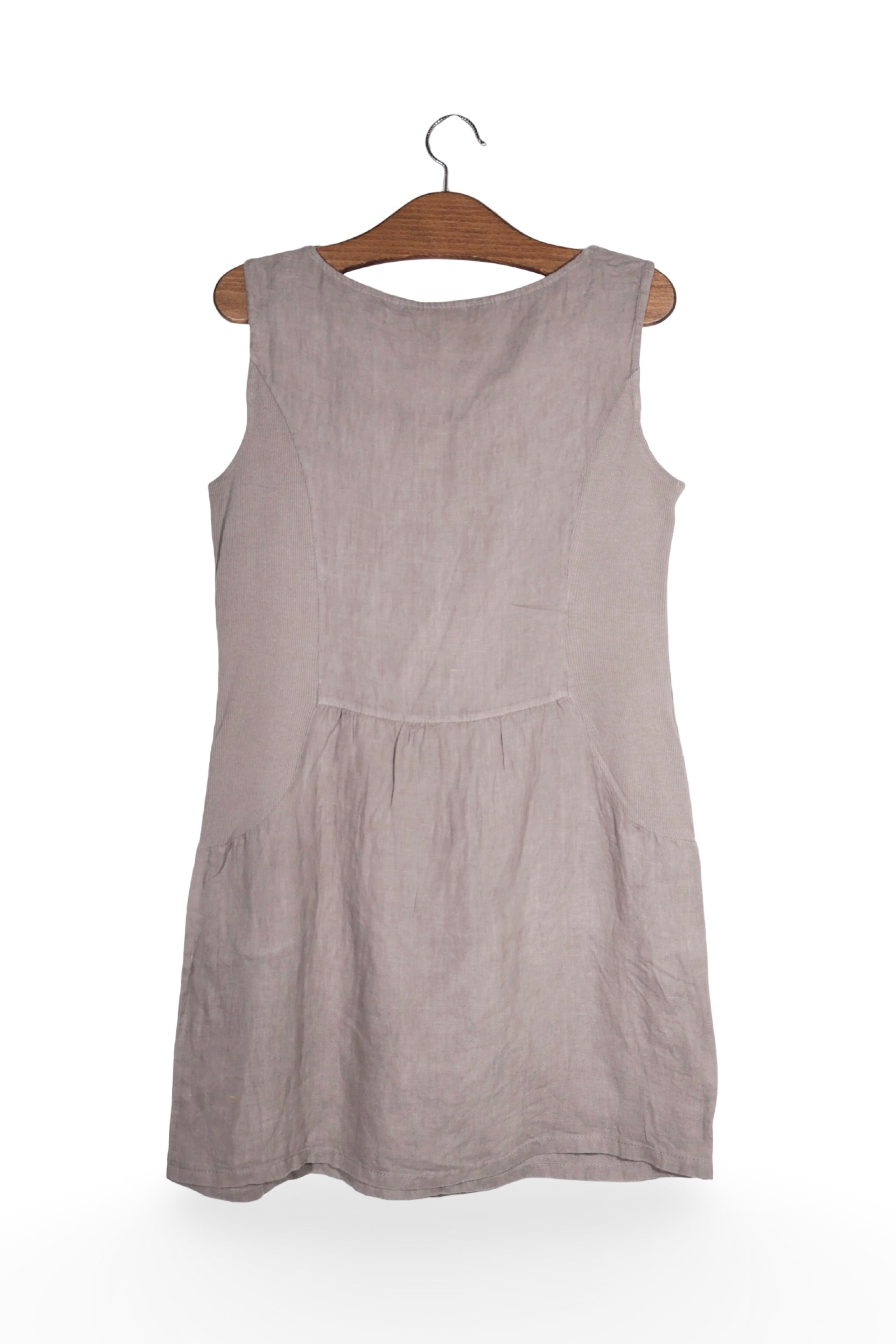Rochie - Premium gri-bej cu detaliu din sidef – L – Femei - spate