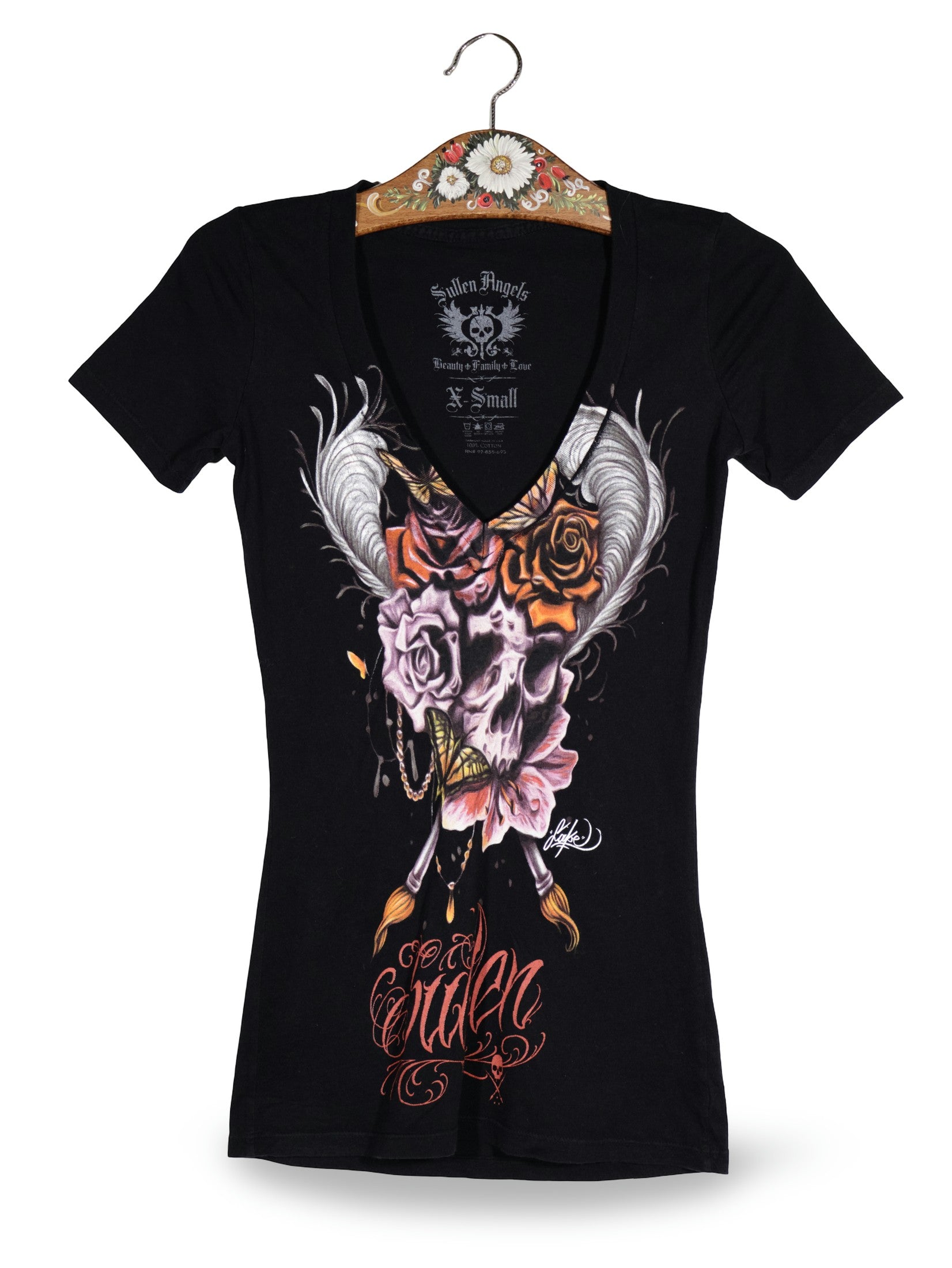 Tricou Sullen Angels negru mărime XS vedere din față second-hand premium