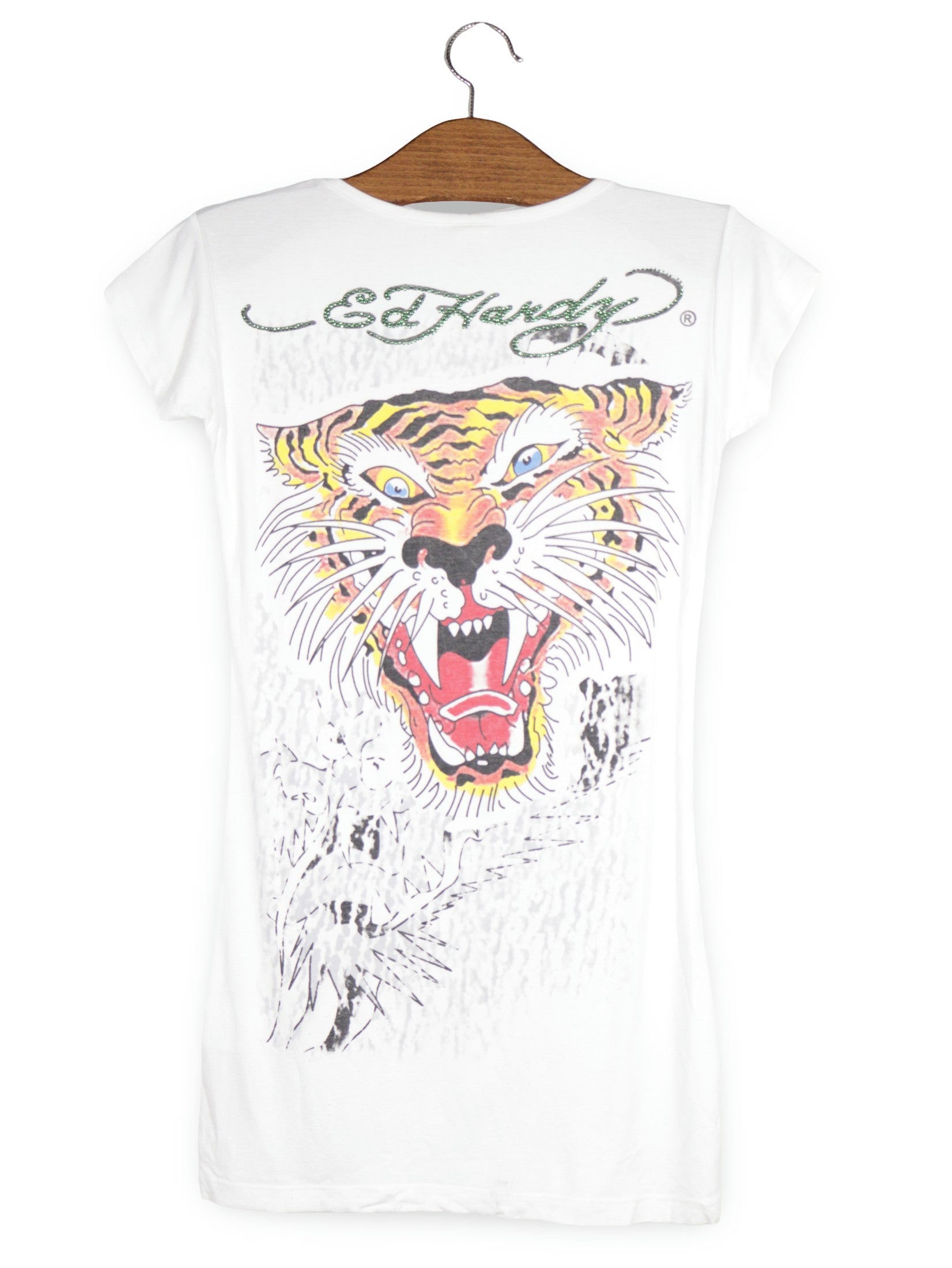 Tricou Ed Hardy alb mărime M vedere din spate second-hand premium