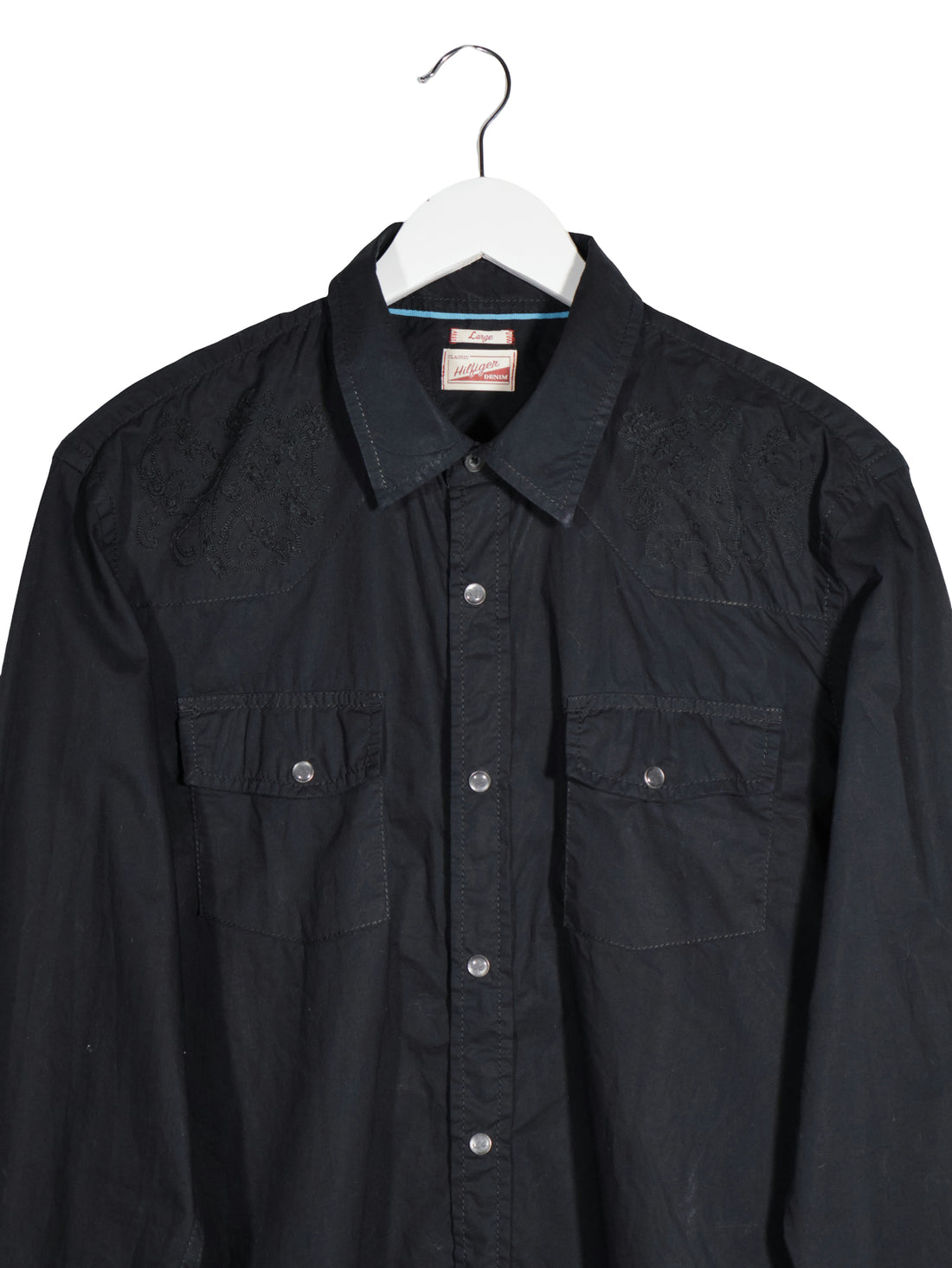 Camasa Tommy Hilfiger Denim negru mărime L detaliu material și croială second-hand premium