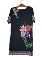 Rochie Desigual negru cu imprimeu floral multicolor mărime XL vedere din spate second-hand premium