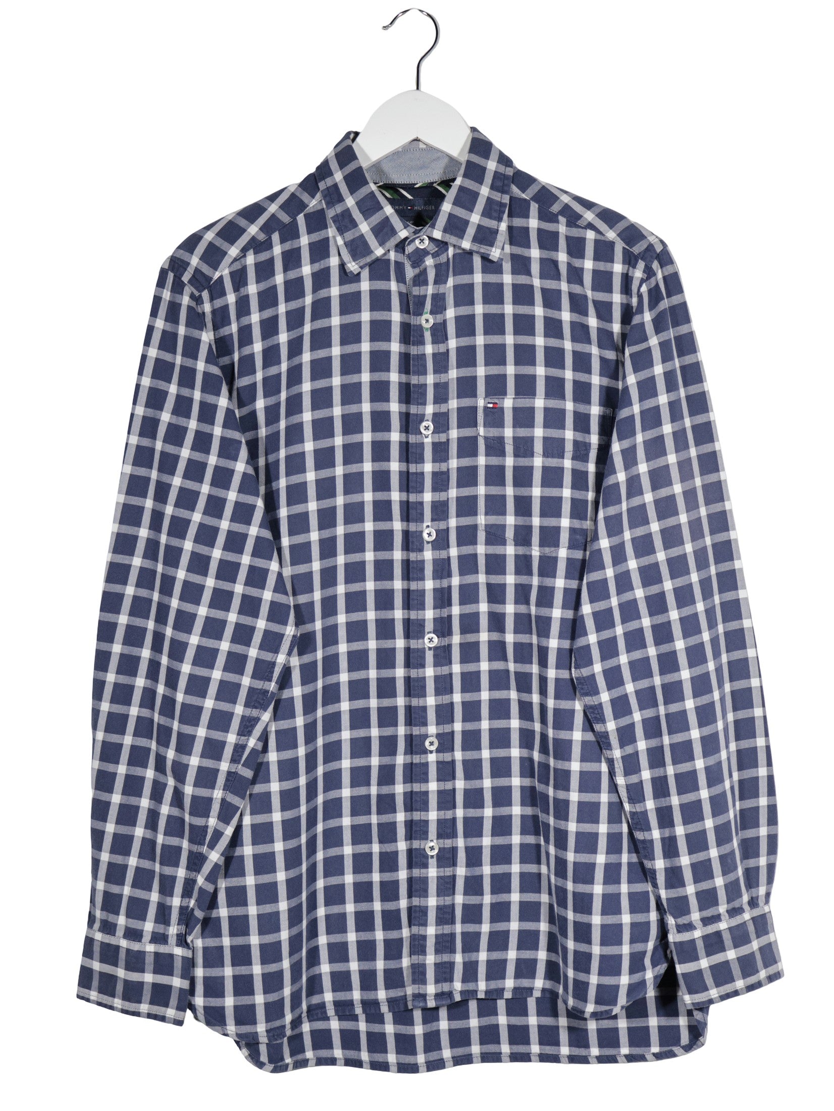 Camasa Tommy Hilfiger bleumarin, alb, verde mărime S vedere din față second-hand premium