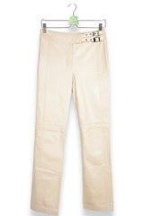 Pantaloni Marc Cain din piele cu talie înaltă și curele laterale – S – Femei