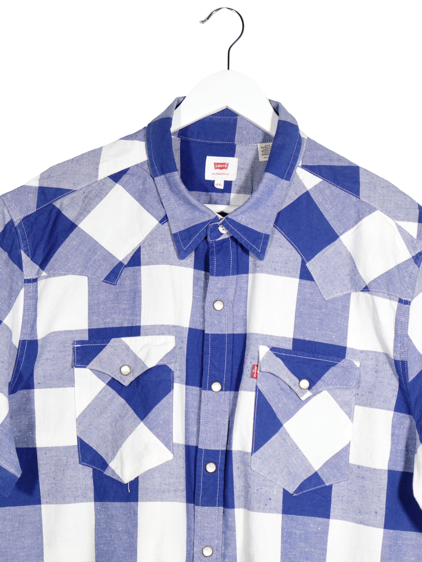 Camasa Levi's albastru, alb, gri mărime XXL detaliu material și croială second-hand premium