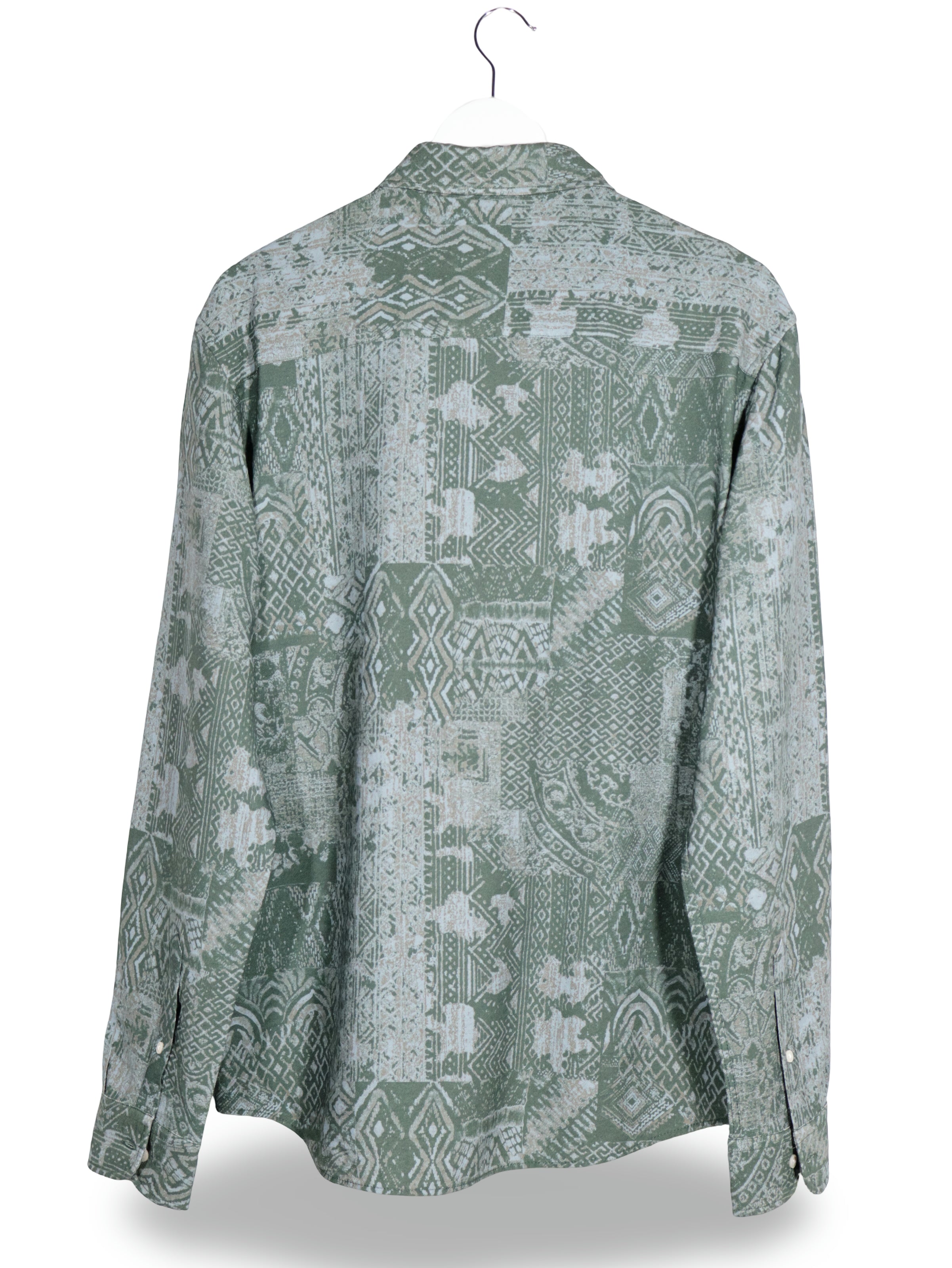 Camasa ZARA verde cu imprimeu geometric gri mărime M vedere din spate second-hand premium