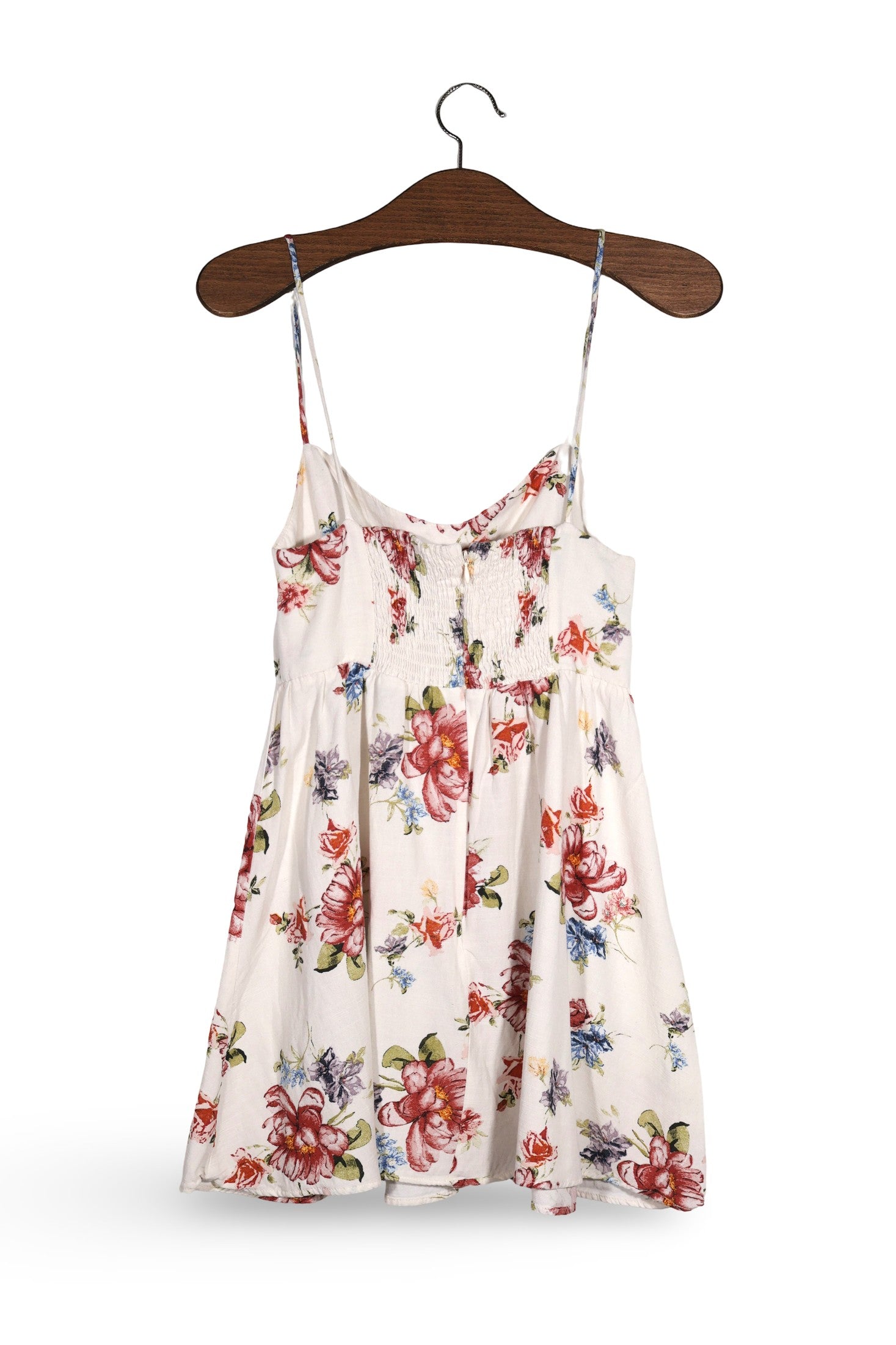 Rochie ZARA alb crem cu imprimeu floral multicolor mărime XS vedere din spate second-hand premium
