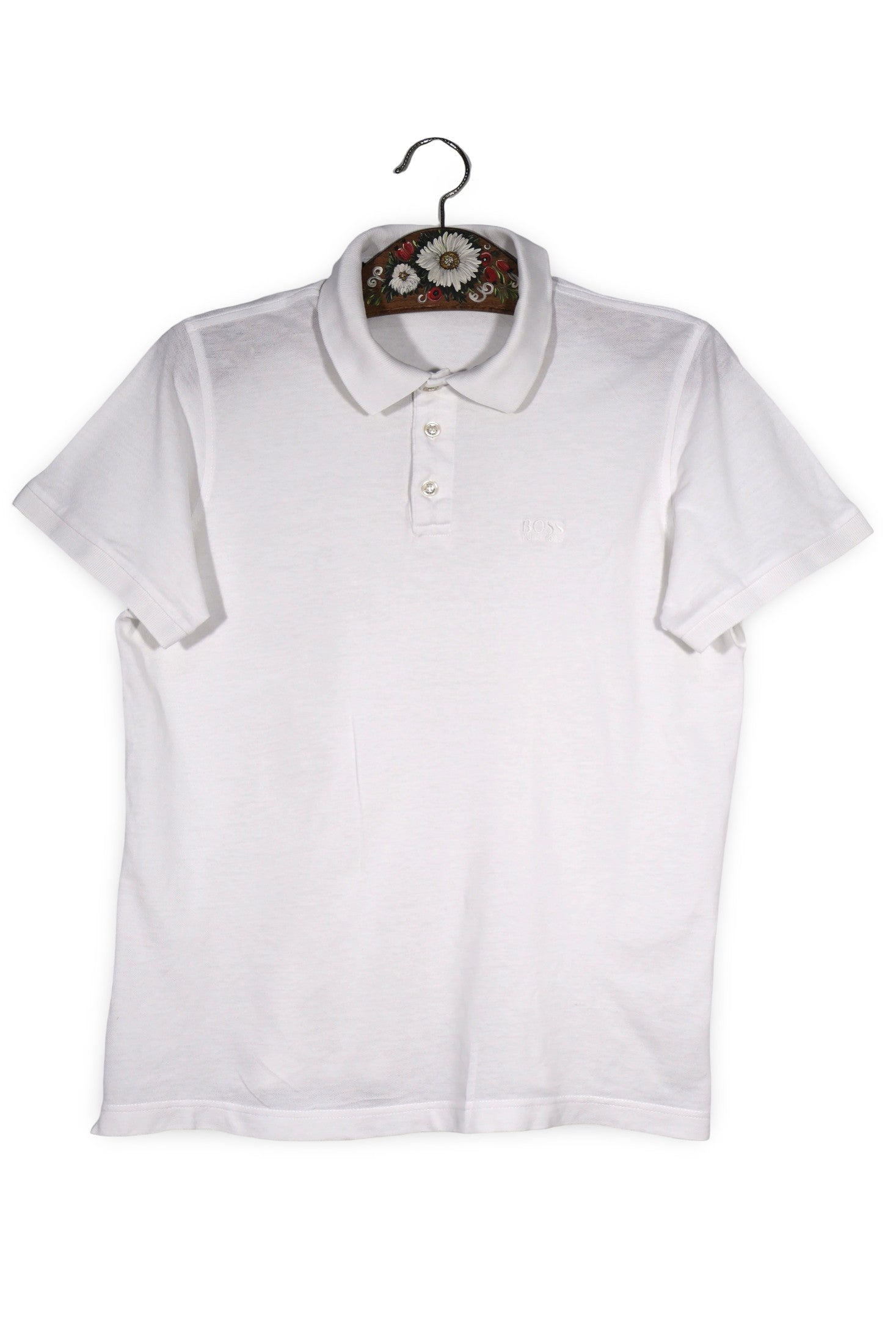 Tricou Hugo Boss alb mărime M vedere din față second-hand premium