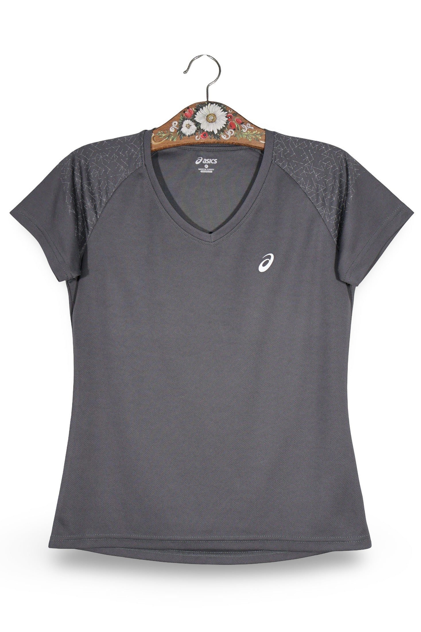 Tricou Asics gri mărime M vedere din față second-hand premium