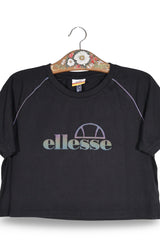 Tricou Ellesse negru mărime M detaliu material și croială second-hand premium