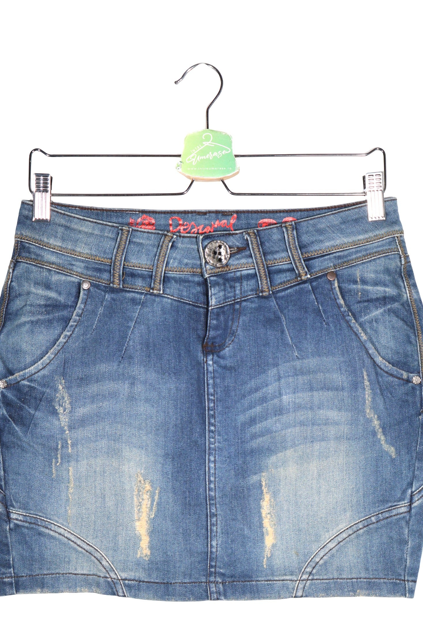 Fusta Desigual albastru mărime M detaliu material și croială second-hand premium
