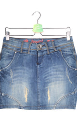 Fusta Desigual albastru mărime M detaliu material și croială second-hand premium