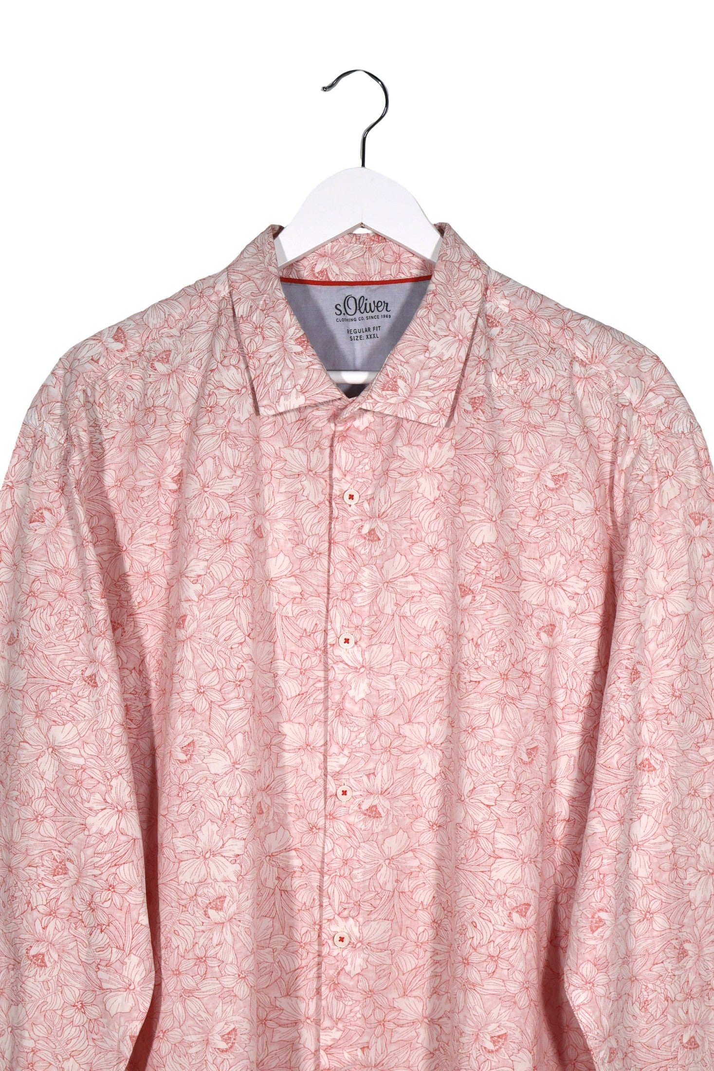 Camasa s.Oliver roz pastel cu imprimeu floral mărime 3XL detaliu material și croială second-hand premium