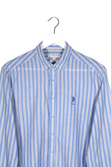 Camasa U.S. POLO ASSN albastru cu dungi albe si bej mărime M detaliu material și croială second-hand premium