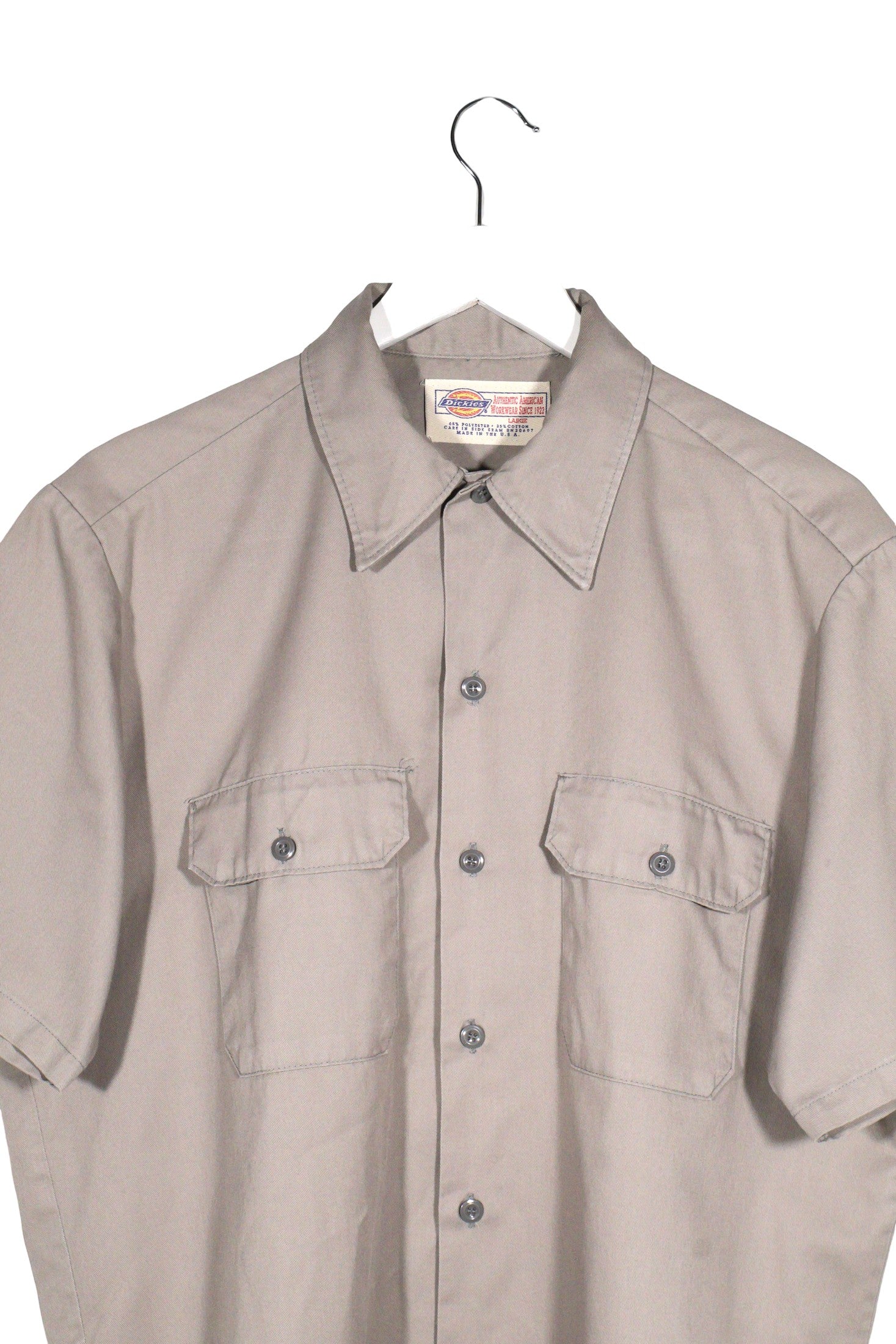 Camasa Dickies bej-gri mărime L detaliu material și croială second-hand premium