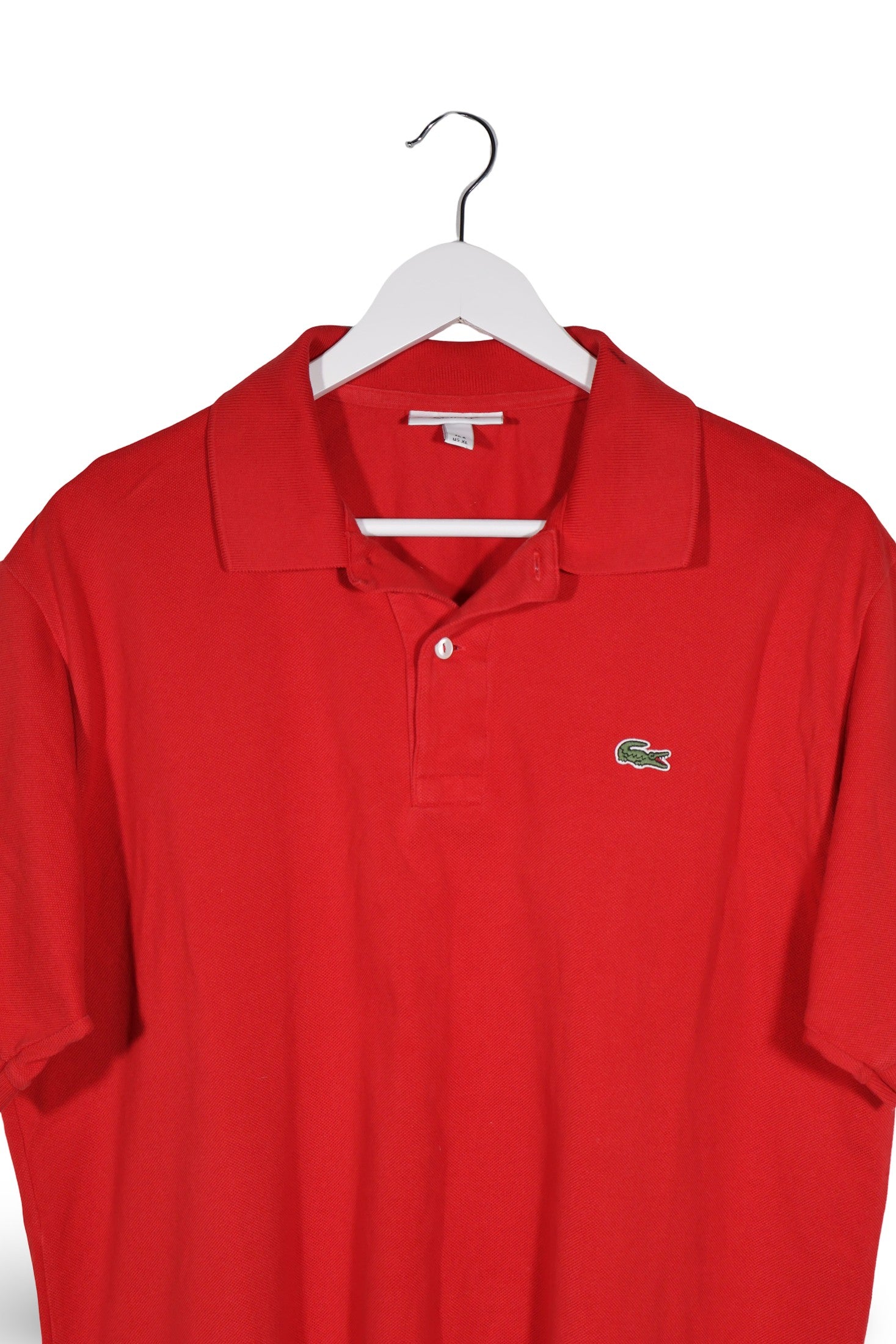 Tricou Lacoste roșu mărime XL detaliu material și croială second-hand premium