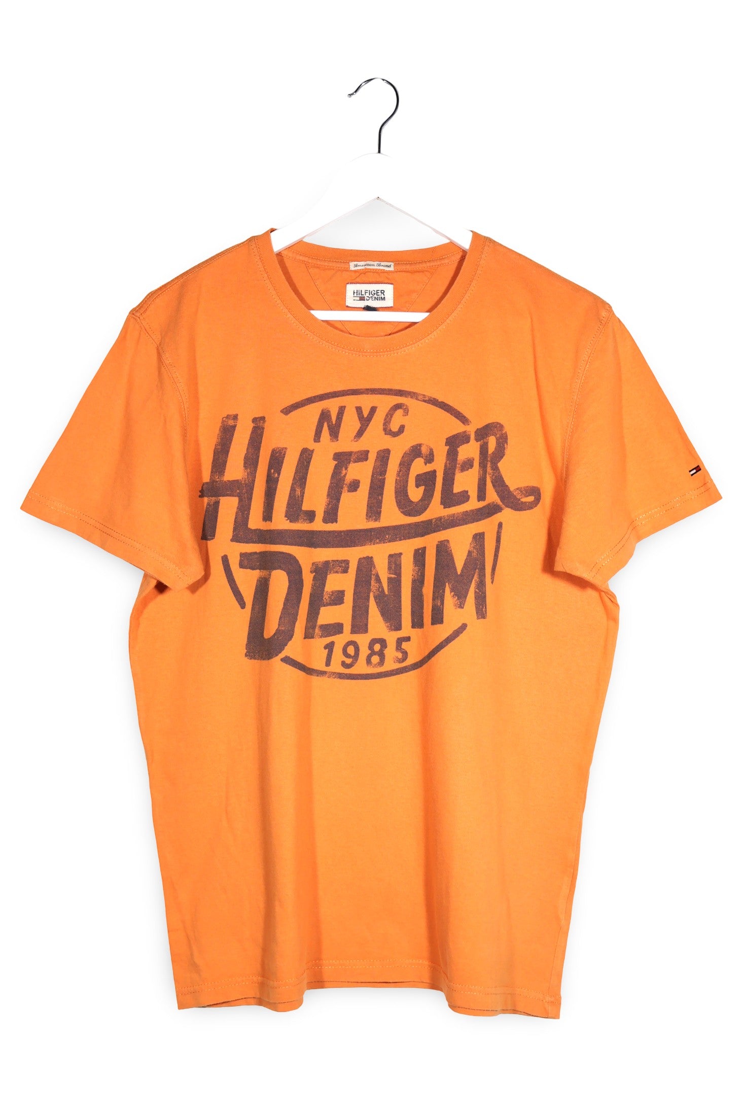 Tricou Hilfiger Denim portocaliu mărime L vedere din față second-hand premium