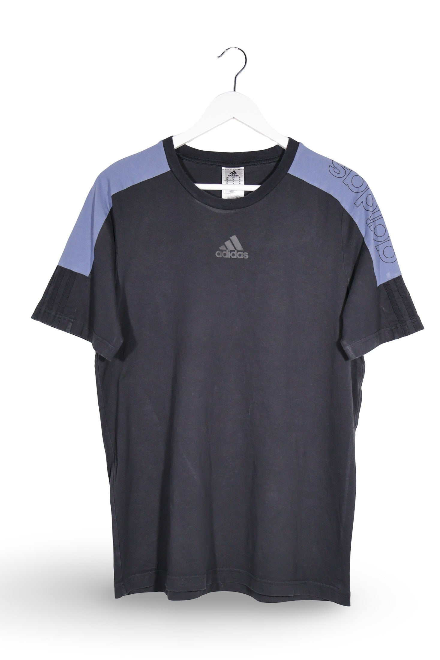 Tricou adidas negru, albastru mărime M vedere din față second-hand premium