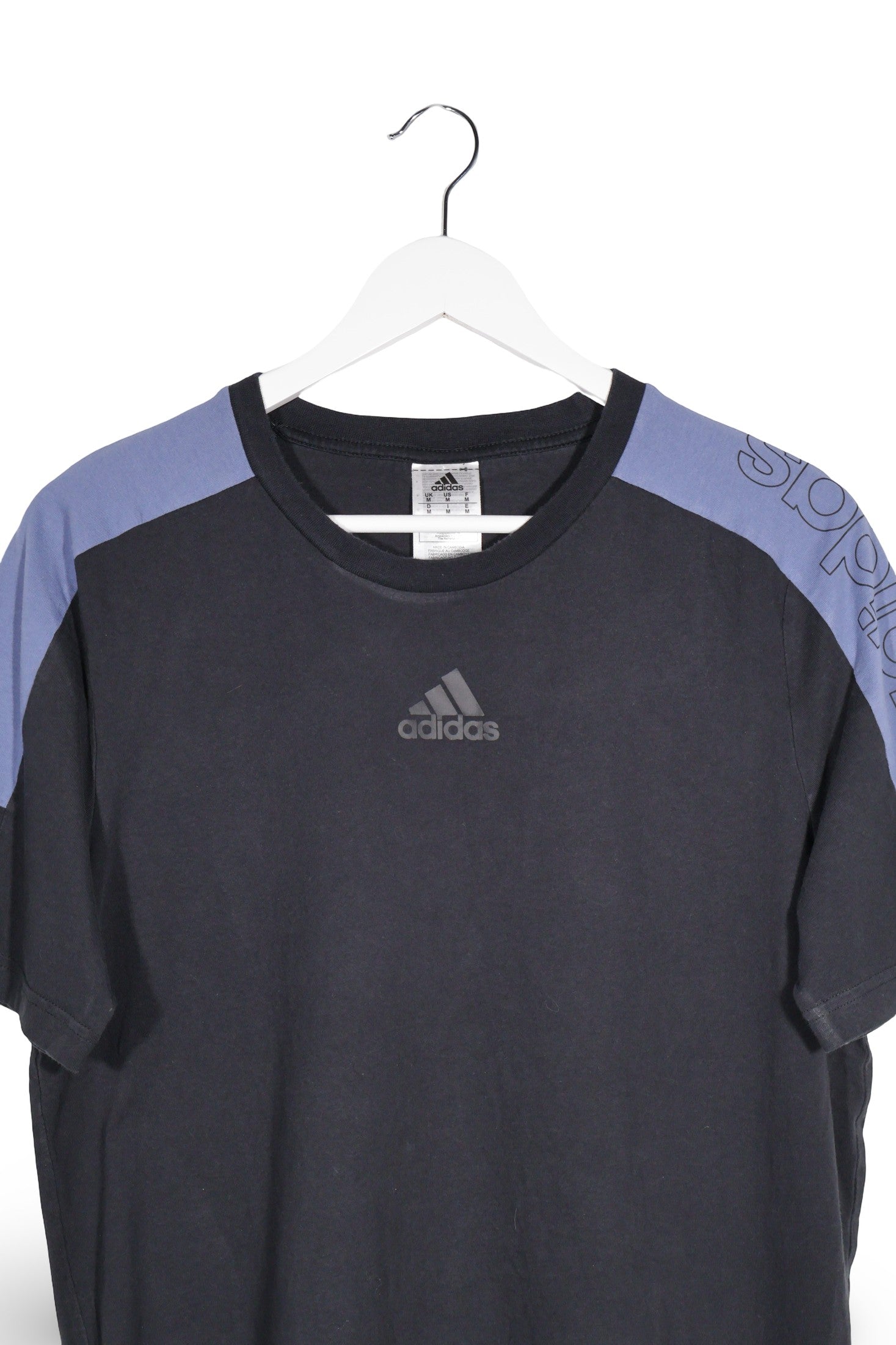 Tricou adidas negru, albastru mărime M detaliu material și croială second-hand premium