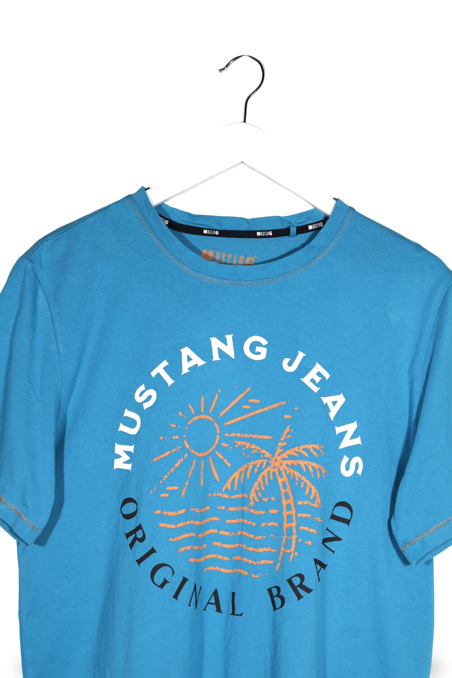 Tricou Mustang albastru mărime M detaliu material și croială second-hand premium