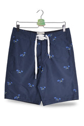 Pantaloni scurti Abercrombie&Fitch bleumarin cu imprimeu albastru si accente galbene mărime M vedere din față second-hand…