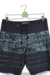 Pantaloni scurti O'Neill negru cu print albastru-verzui mărime S detaliu material și croială second-hand premium