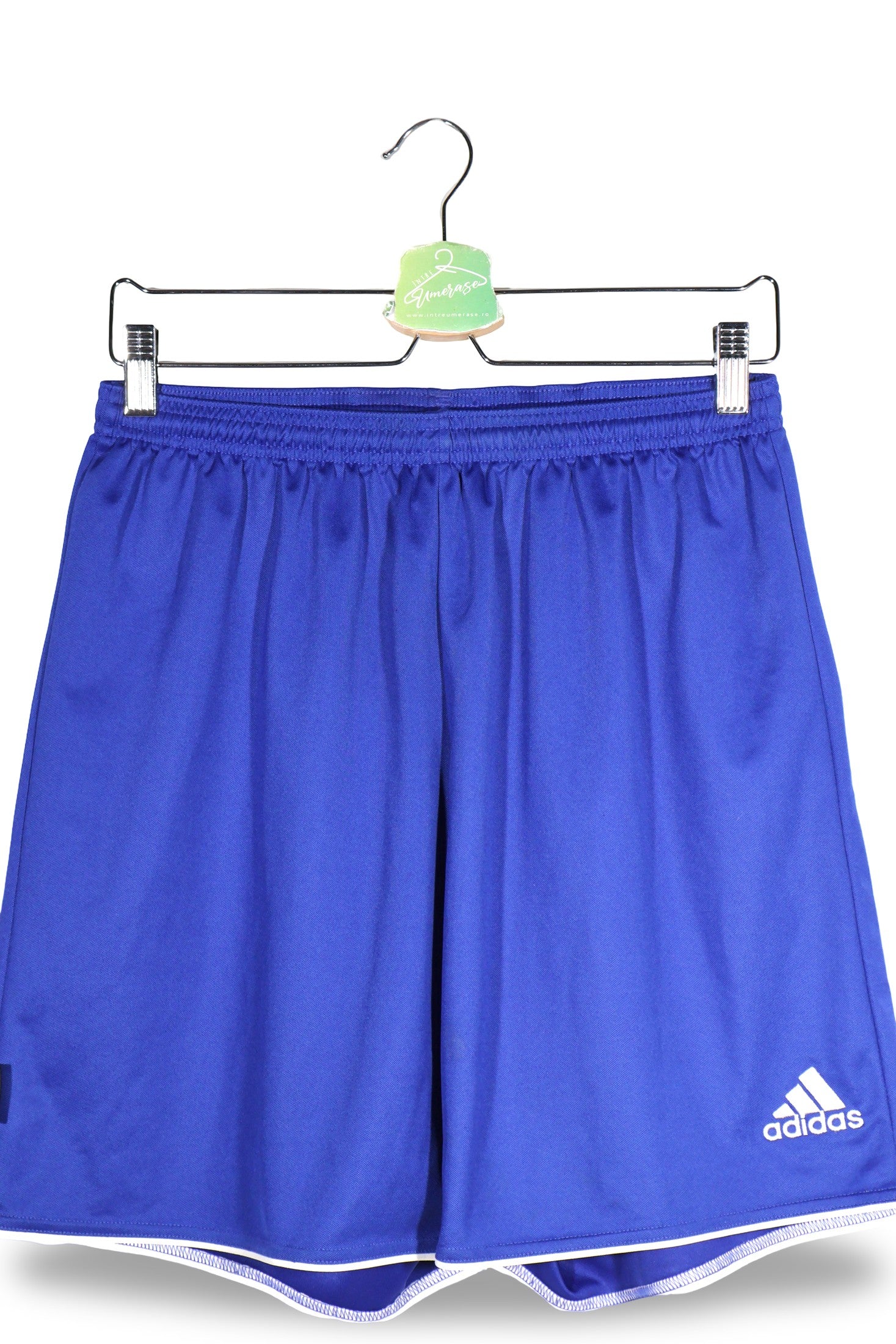Pantaloni scurti adidas albastru mărime L detaliu material și croială second-hand premium