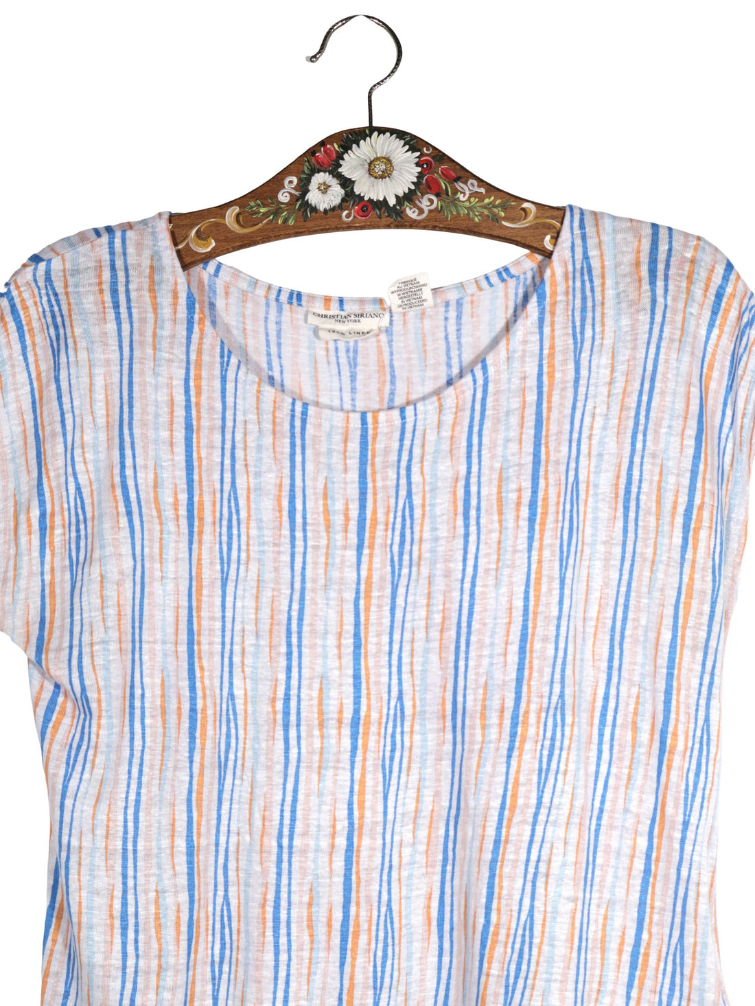 Bluza Christian Siriano alb cu dungi albastre și portocalii mărime M detaliu material și croială second-hand premium