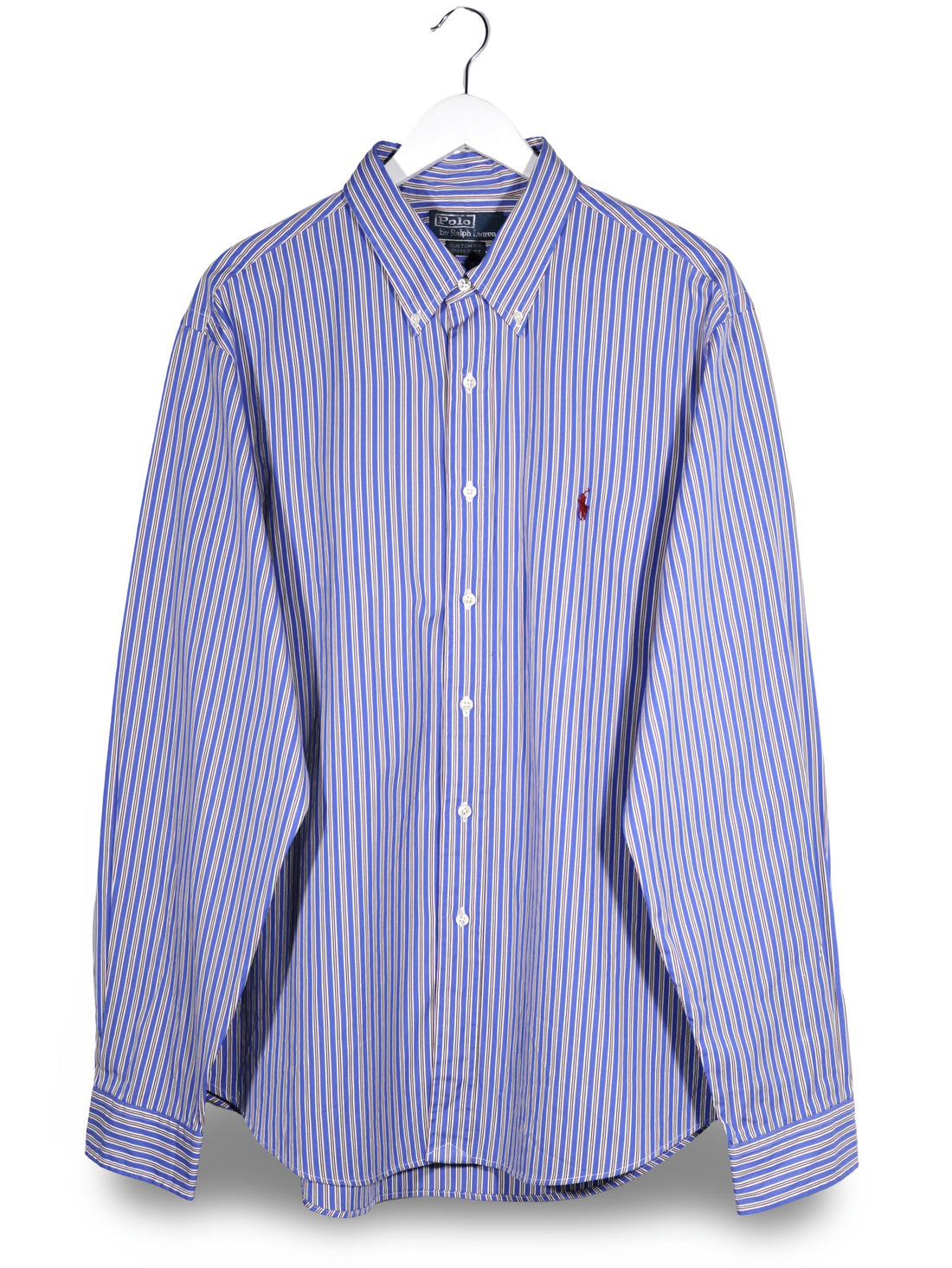 Camasa Polo by Ralph Lauren albastru cu dungi albe, roșii și verzi mărime XXL vedere din față second-hand premium
