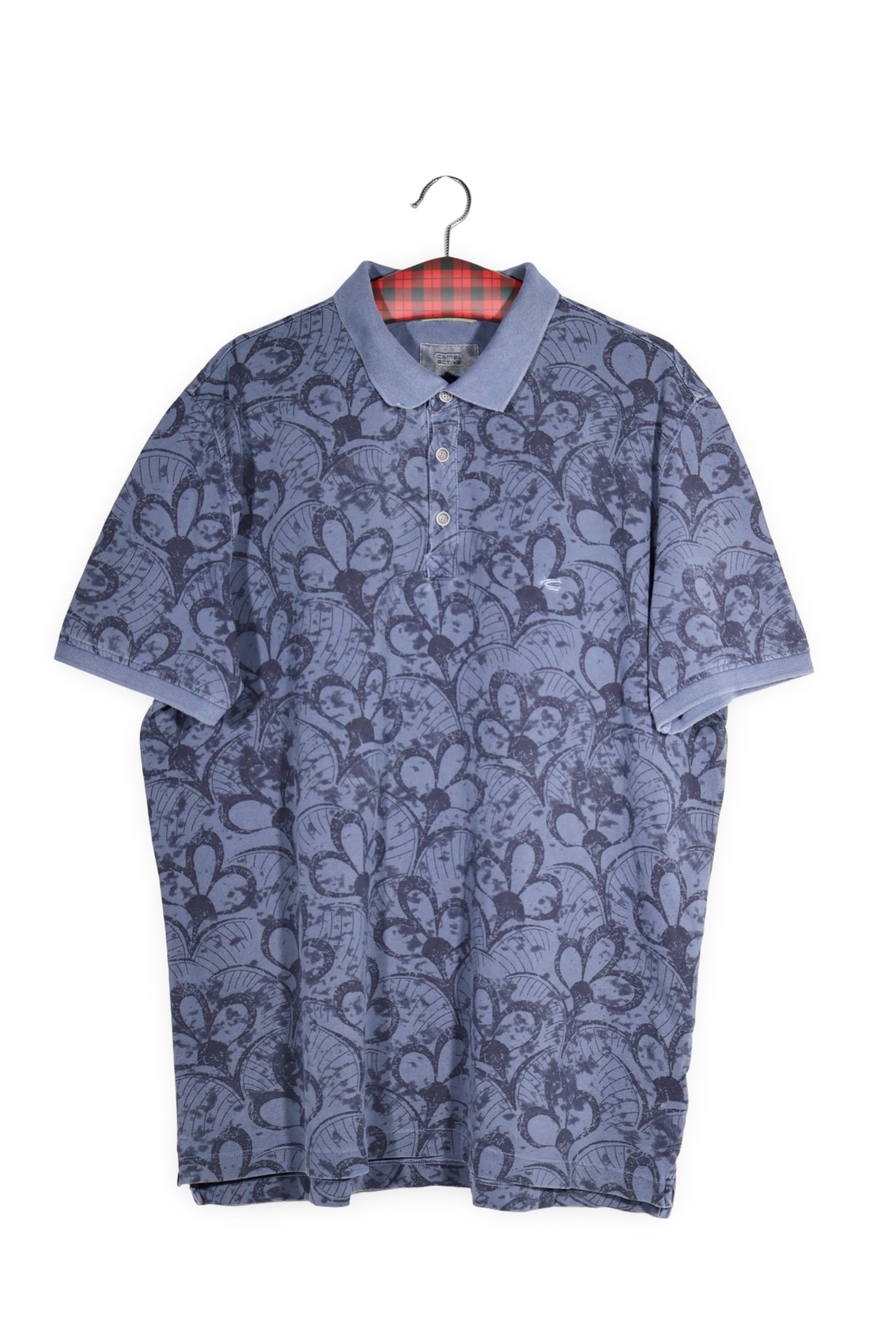 Tricou - Camel albastru cu imprimeu grafic floral – M – Bărbați - fata