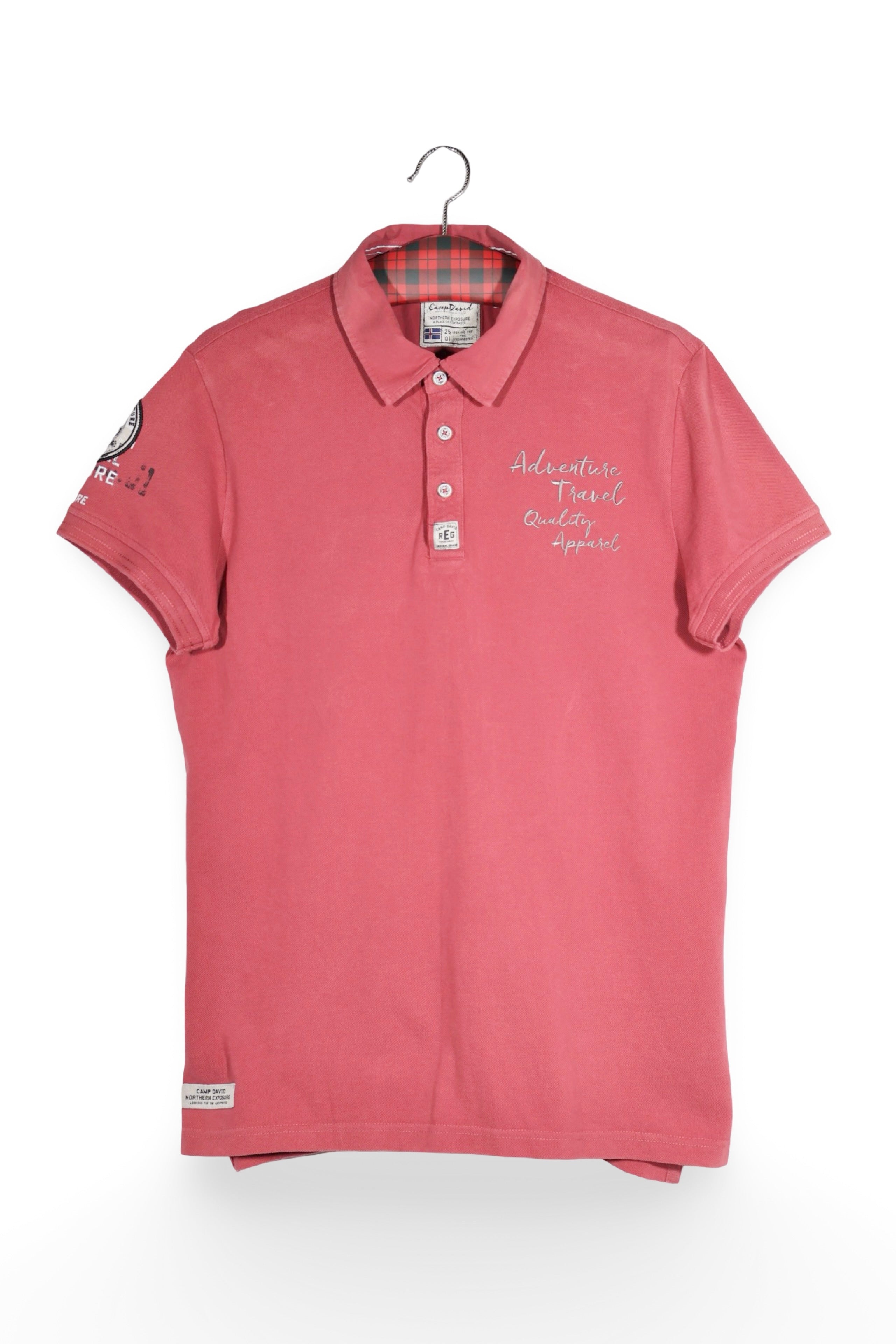 Tricou - Camp David rosu spalacit cu imprimeu discret – M – Bărbați - fata
