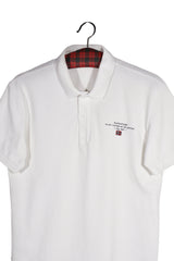 Tricou - Napapijri polo alb cu detaliu caroiat la guler – M – Bărbați - detaliu