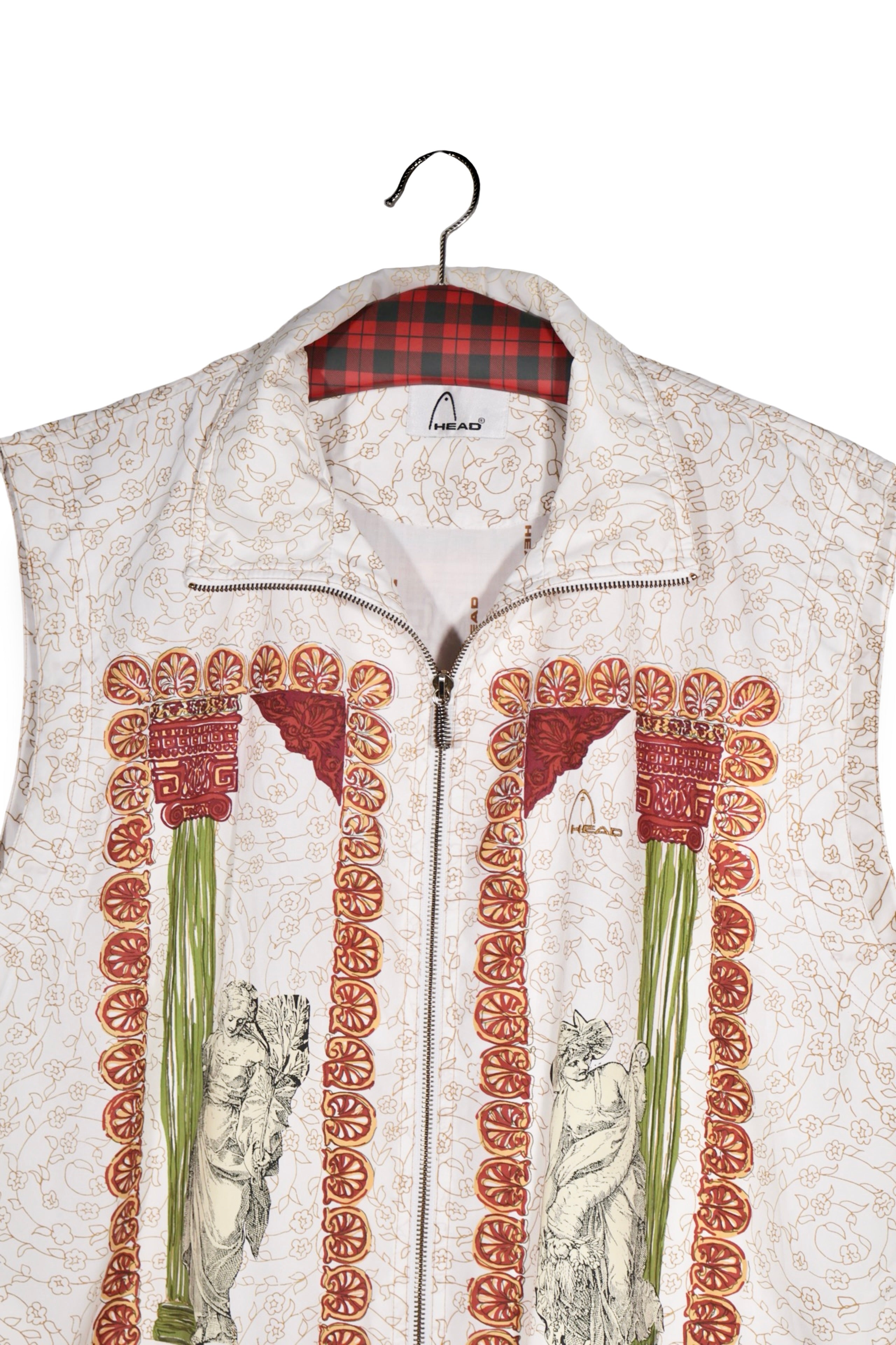 Vestă - Vintage alb crem cu imprimeu grafic ornamental – XL – Bărbați - detaliu