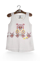 Top - Desigual alb cu imprimeu ornamental colorat – M – Femei - fata