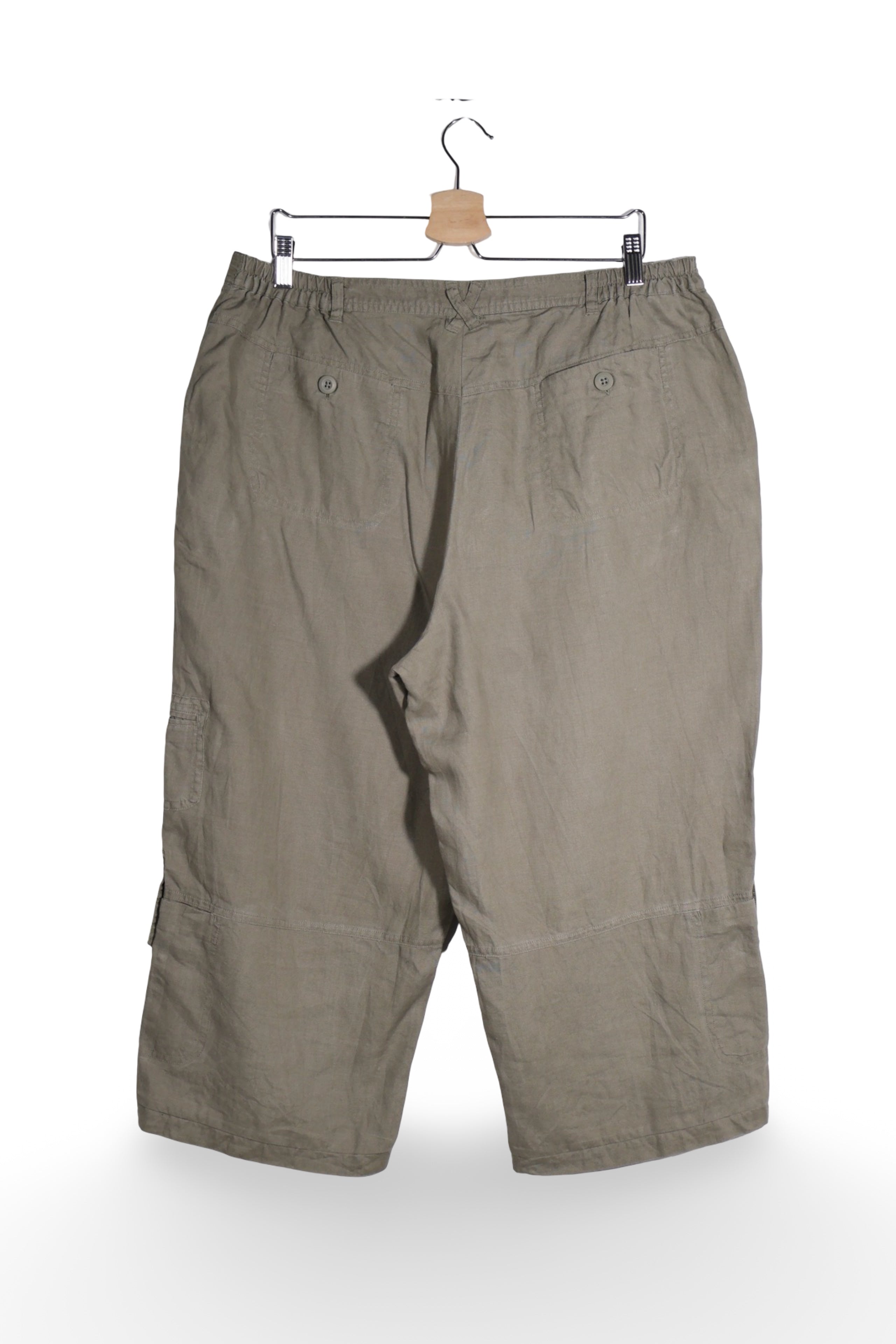 Pantaloni - Alte Branduri cargo kaki din in, cu broderie florala – XL – Femei - spate