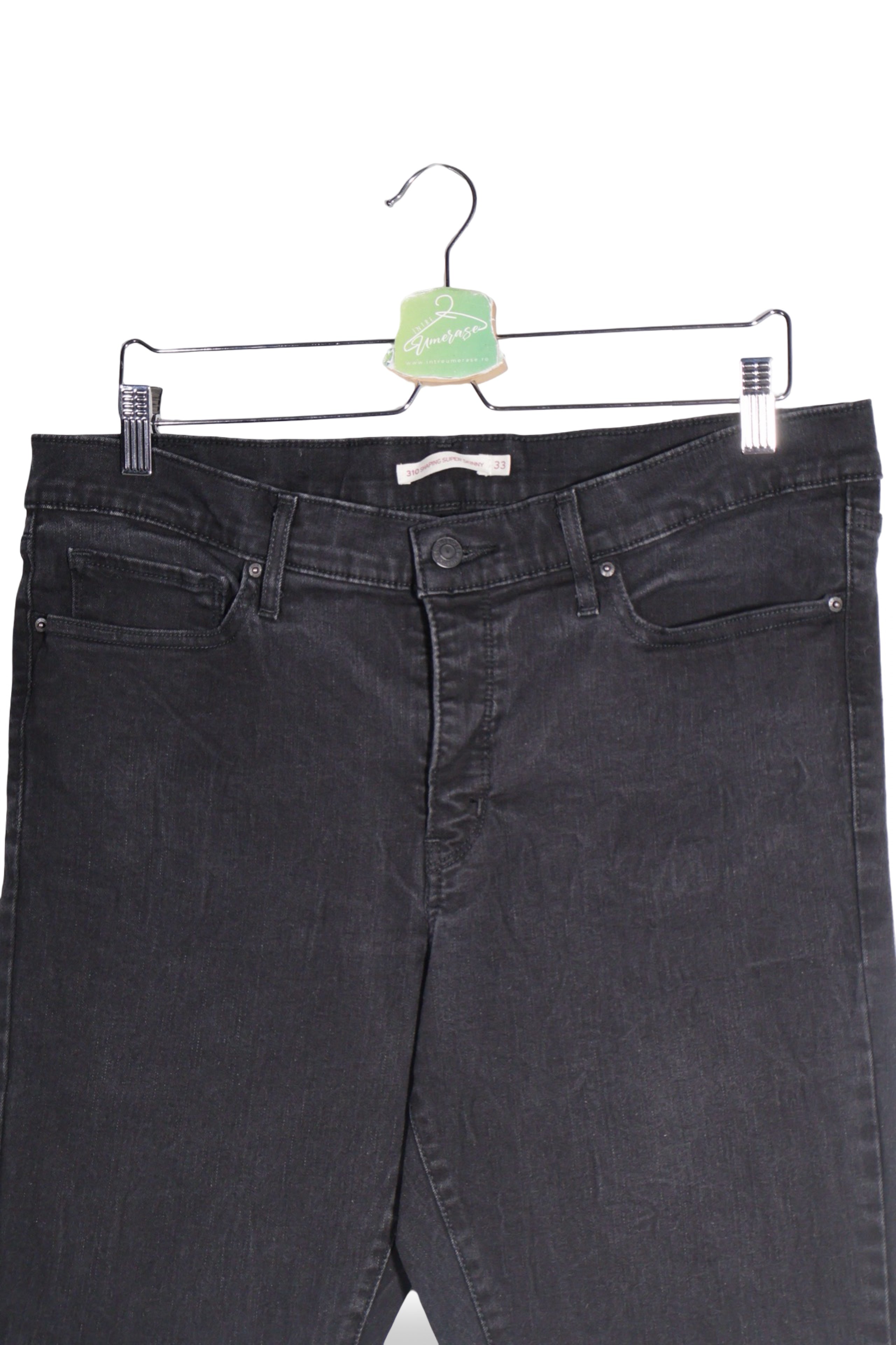 Blugi scurți - Levi's negri spalaciti din denim elastic – XL – Femei - detaliu