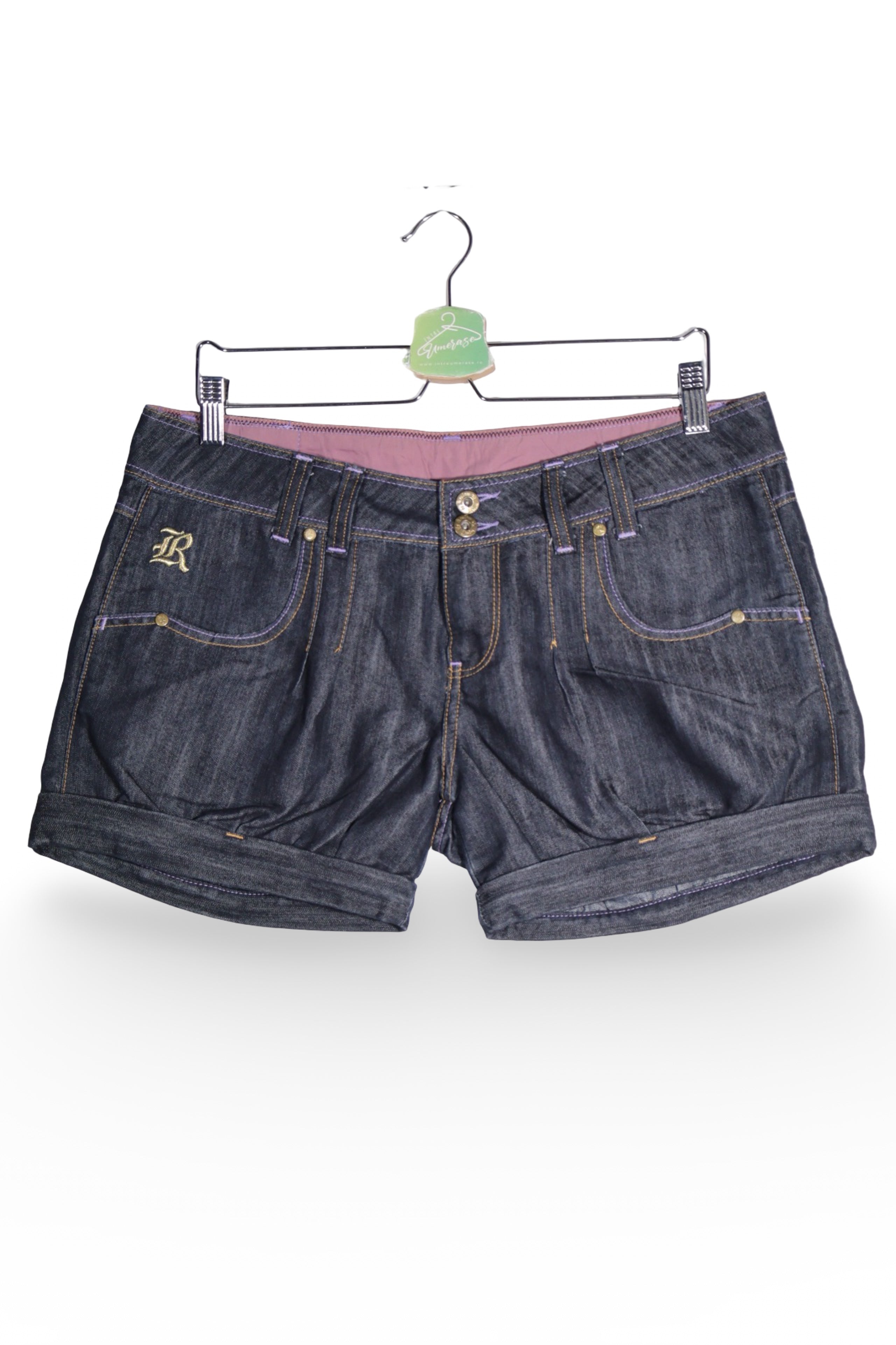 Pantaloni scurți - Premium denim albastru inchis cu mansete rasfrante – L – Femei - fata