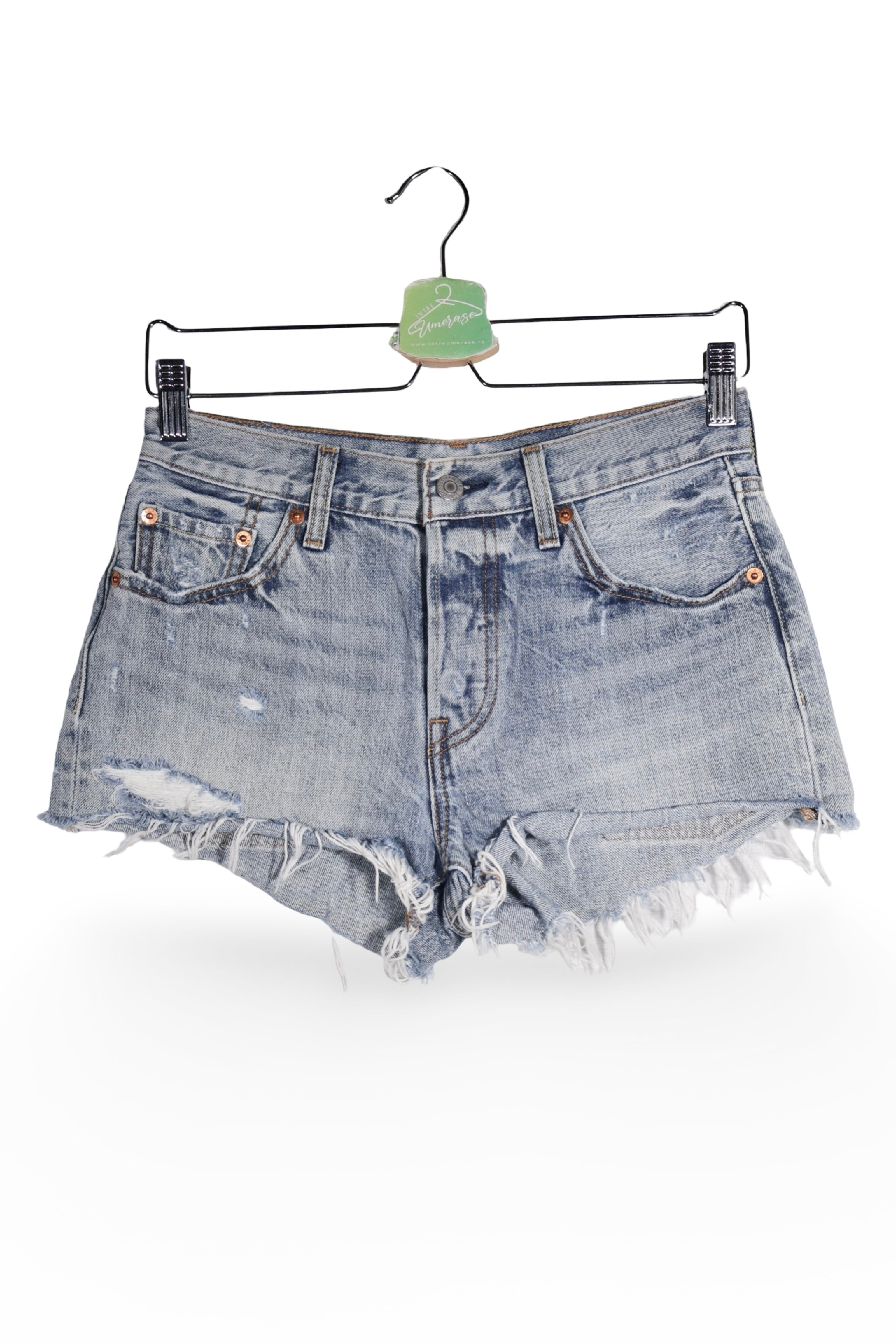 Blugi scurți - Levi's blugi scurti bleu decolorați, tiv franjurat – XS – Femei - fata