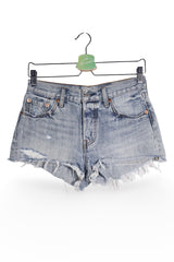 Blugi scurți - Levi's blugi scurti bleu decolorați, tiv franjurat – XS – Femei - fata