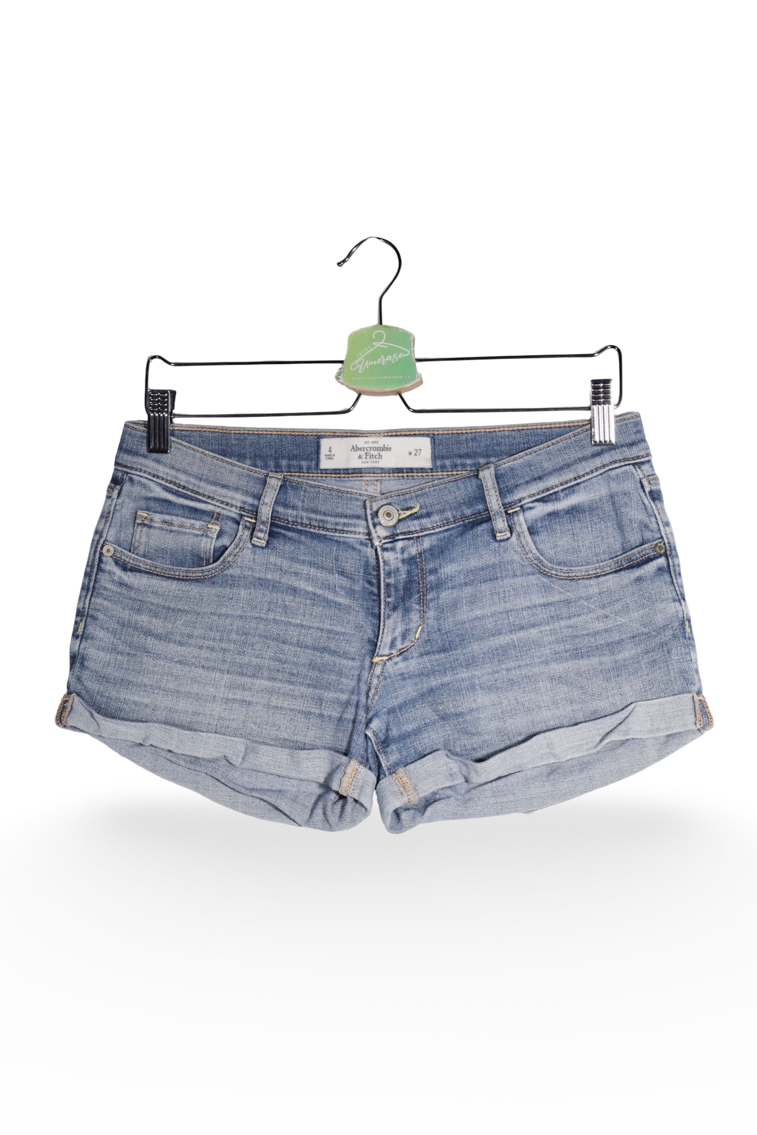 Pantaloni scurți - Abercrombie&Fitch denim albastru deschis cu tiv rasfrânt – M – Femei - fata