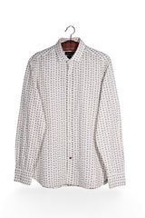 Cămașă - Massimo Dutti alb cu imprimeu geometric fin – L – Bărbați - fata