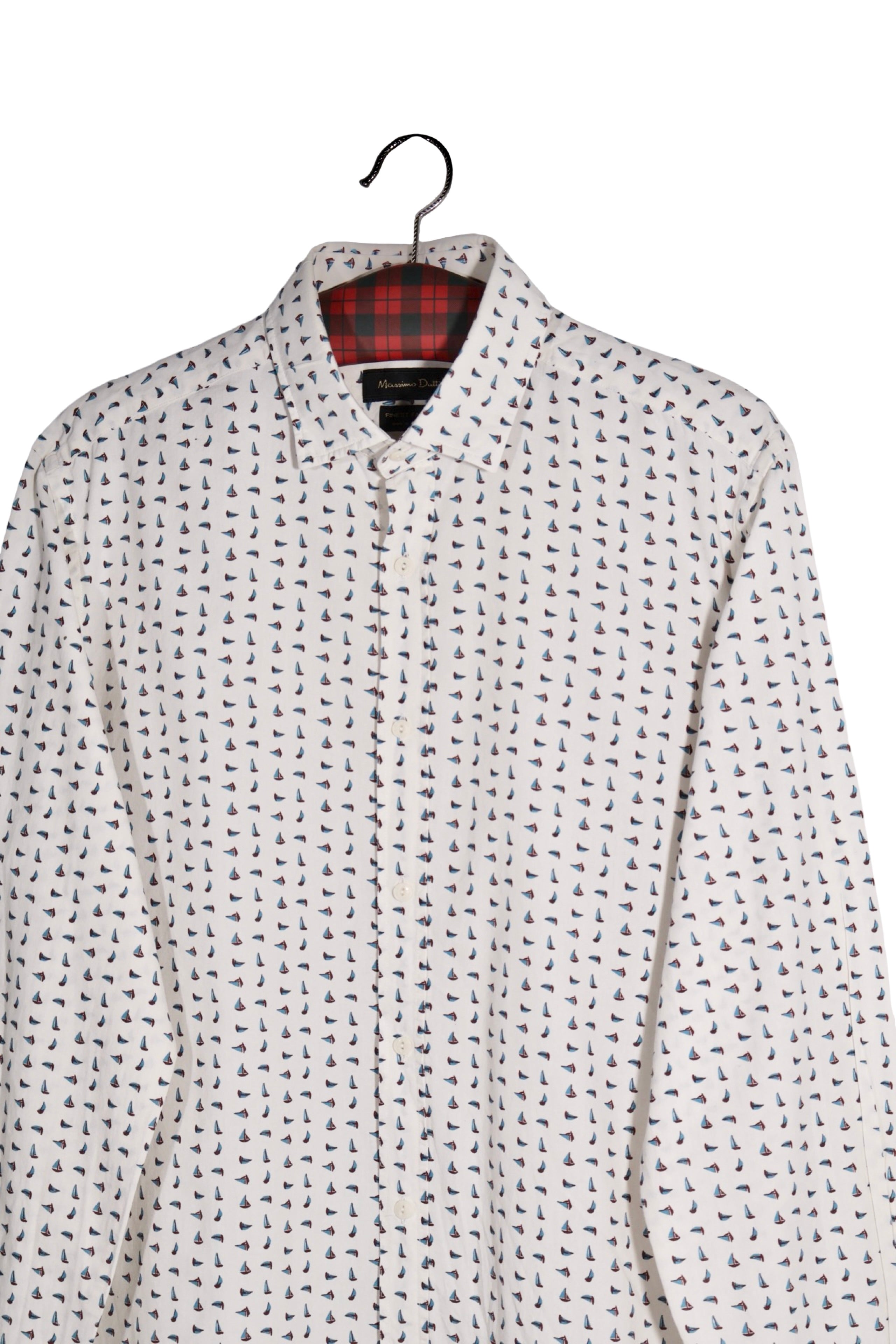 Cămașă - Massimo Dutti alb cu imprimeu geometric fin – L – Bărbați - detaliu