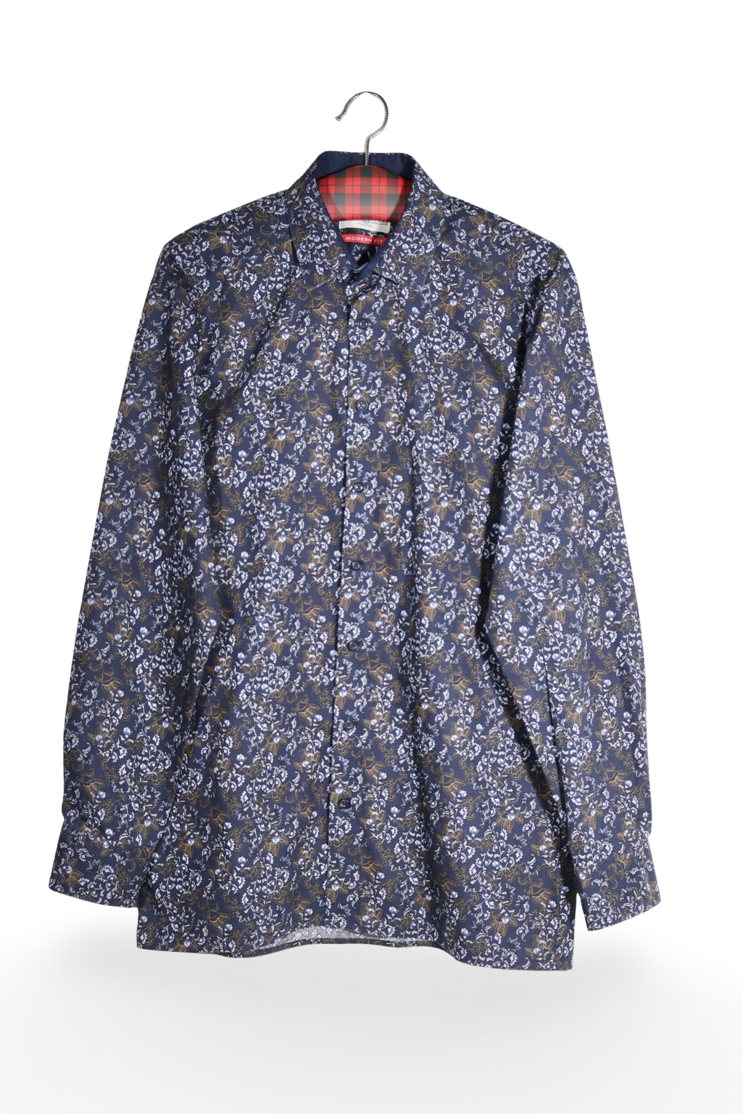 Cămașă - Royal Class floral bleumarin din bumbac – M – Bărbați - fata