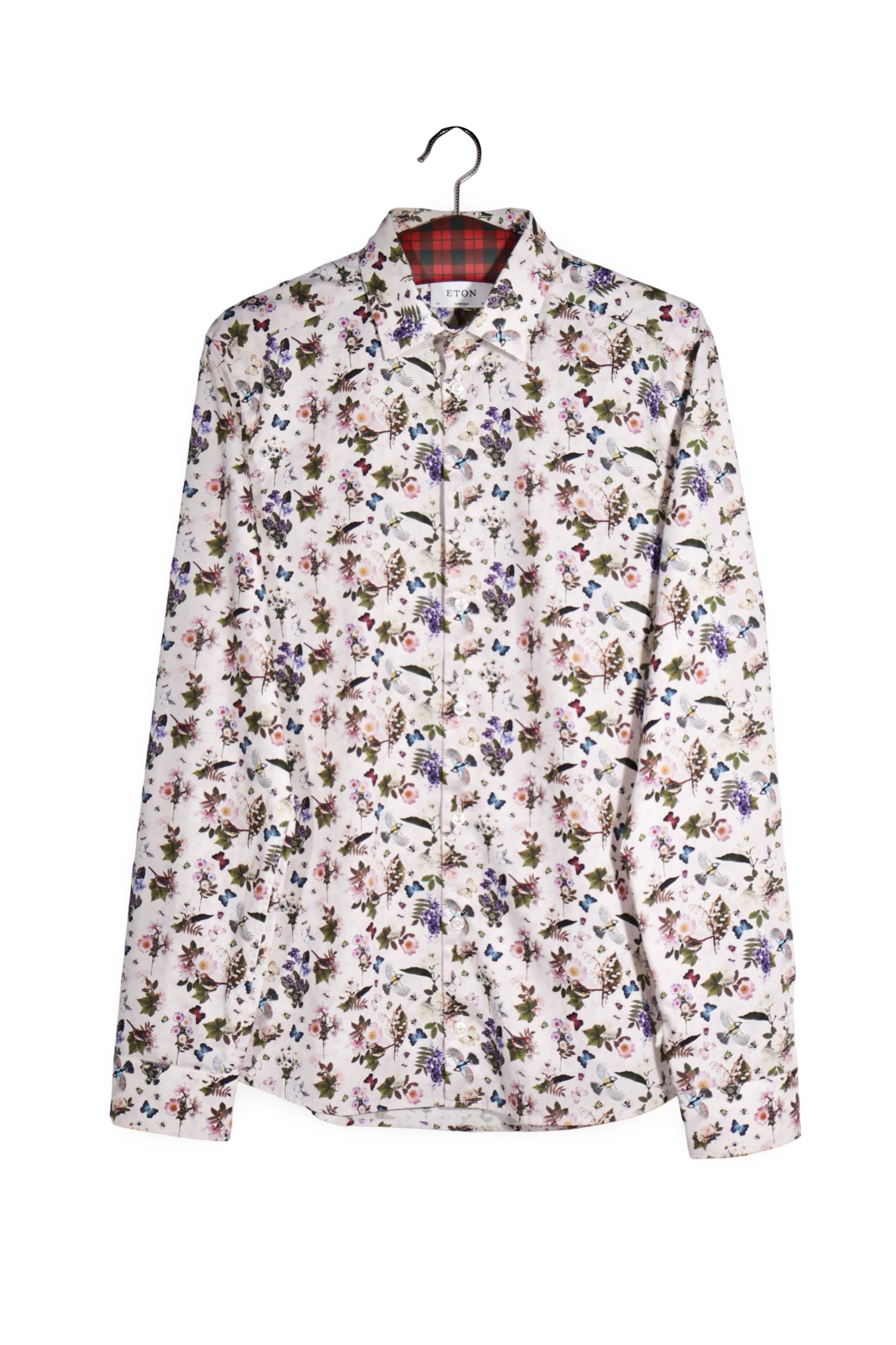 Cămașă - Eton alb cu imprimeu floral fin – M – Bărbați - fata