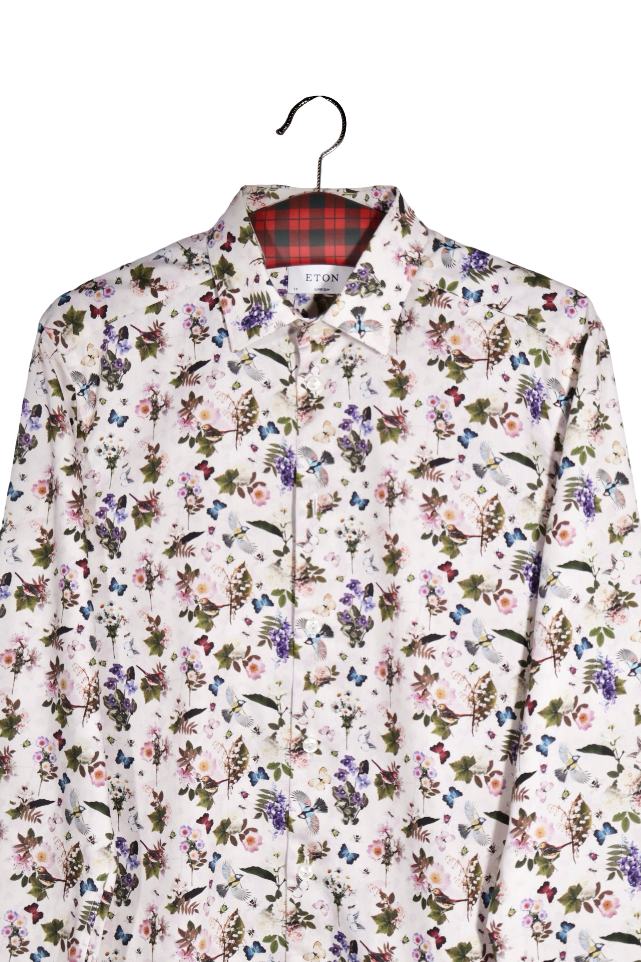 Cămașă - Eton alb cu imprimeu floral fin – M – Bărbați - detaliu